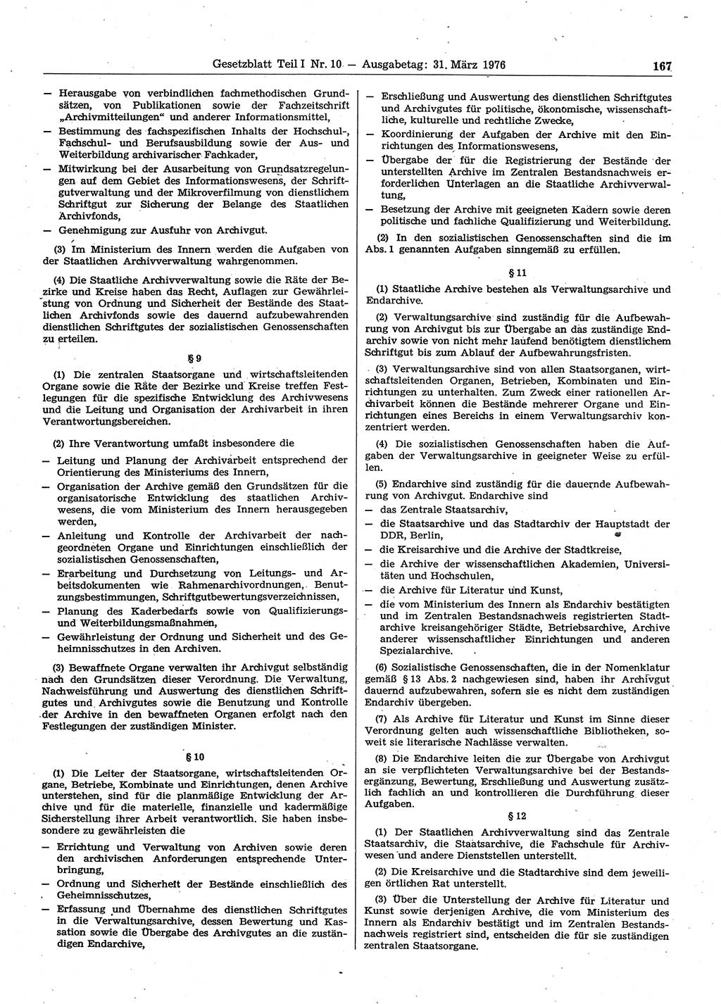 Gesetzblatt (GBl.) der Deutschen Demokratischen Republik (DDR) Teil Ⅰ 1976, Seite 167 (GBl. DDR Ⅰ 1976, S. 167)