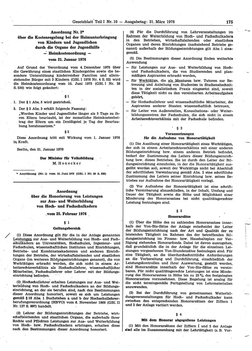 Gesetzblatt (GBl.) der Deutschen Demokratischen Republik (DDR) Teil Ⅰ 1976, Seite 175 (GBl. DDR Ⅰ 1976, S. 175)