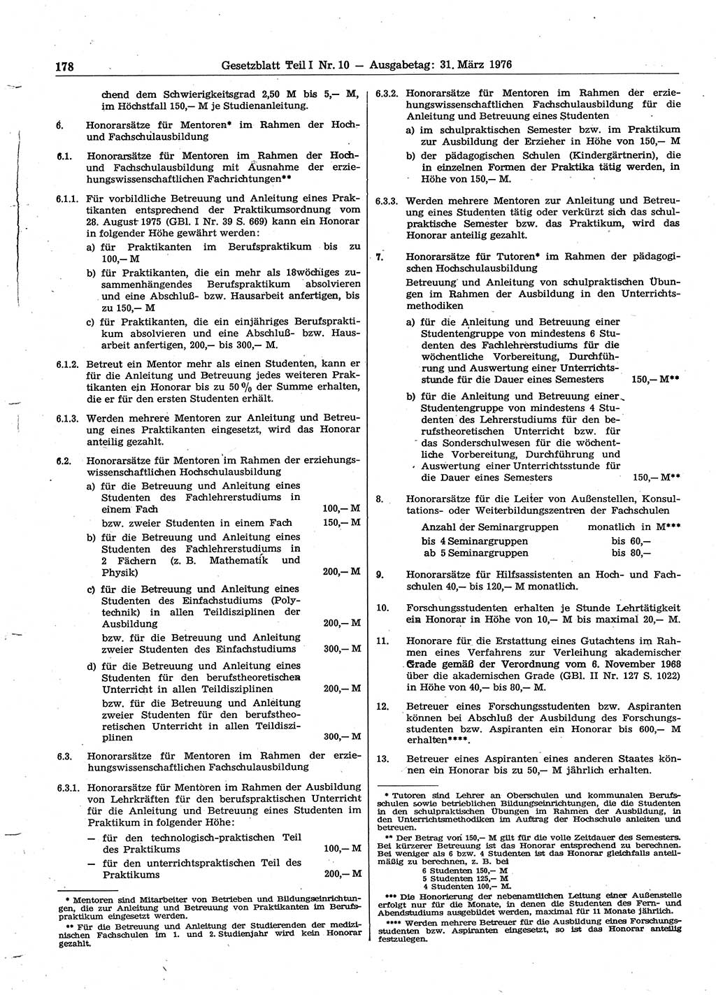 Gesetzblatt (GBl.) der Deutschen Demokratischen Republik (DDR) Teil Ⅰ 1976, Seite 178 (GBl. DDR Ⅰ 1976, S. 178)