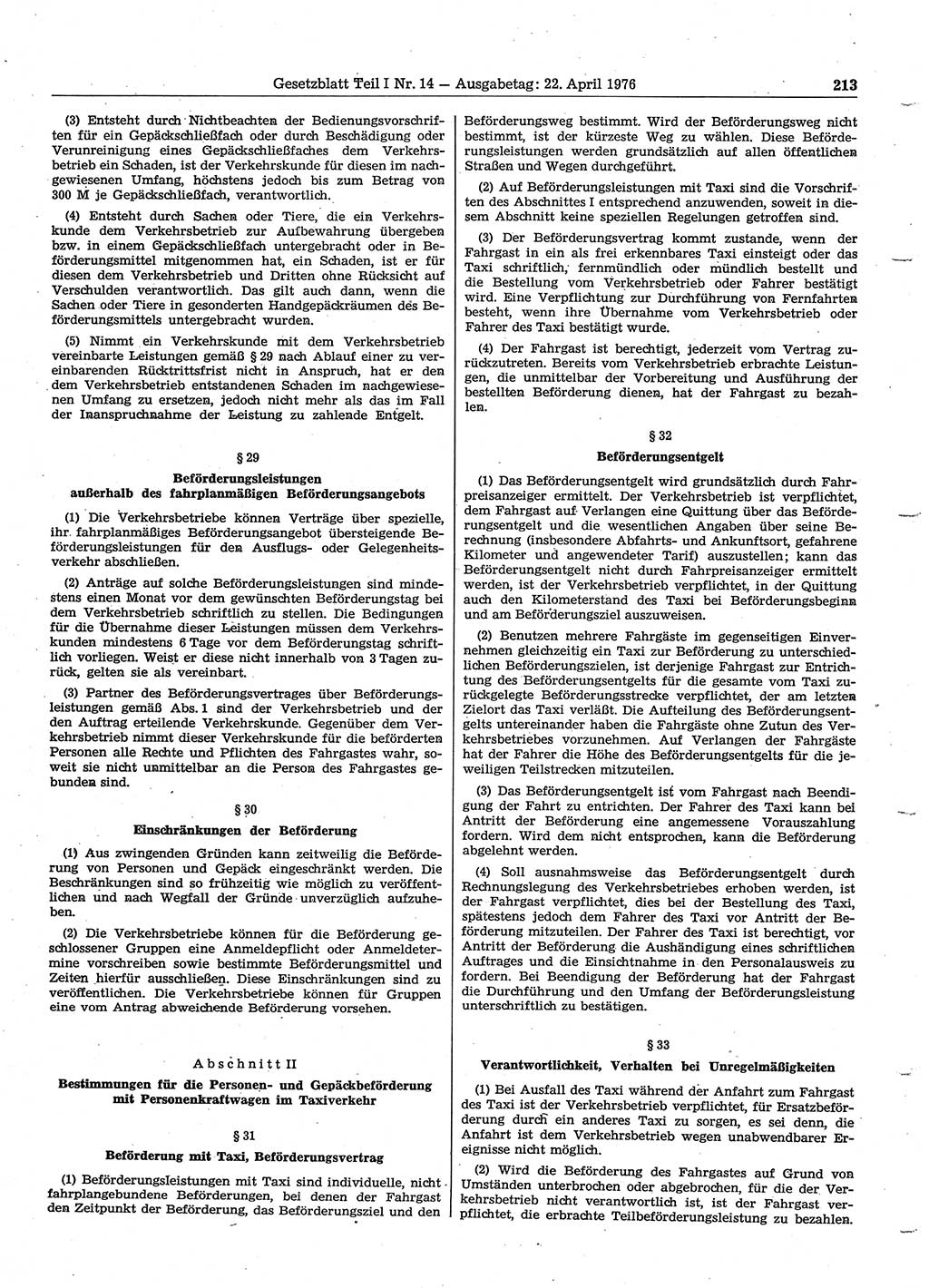 Gesetzblatt (GBl.) der Deutschen Demokratischen Republik (DDR) Teil Ⅰ 1976, Seite 213 (GBl. DDR Ⅰ 1976, S. 213)