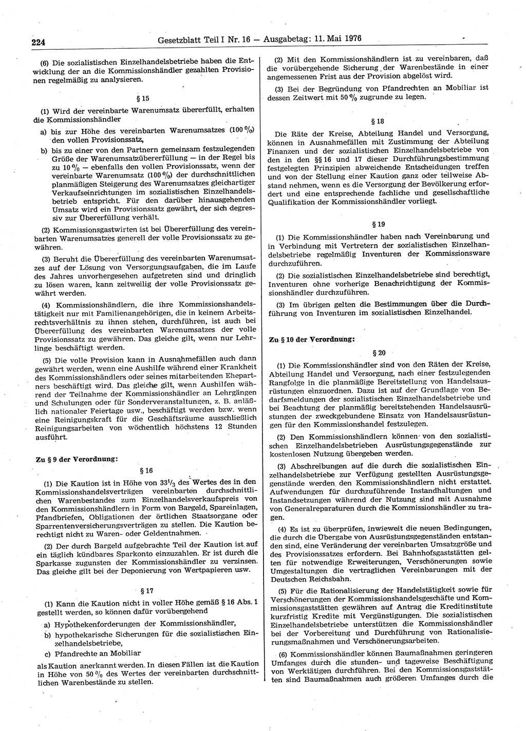 Gesetzblatt (GBl.) der Deutschen Demokratischen Republik (DDR) Teil Ⅰ 1976, Seite 224 (GBl. DDR Ⅰ 1976, S. 224)