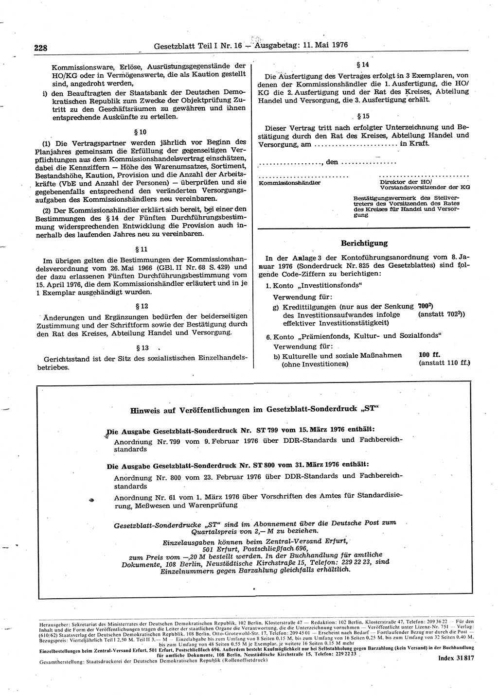 Gesetzblatt (GBl.) der Deutschen Demokratischen Republik (DDR) Teil Ⅰ 1976, Seite 228 (GBl. DDR Ⅰ 1976, S. 228)