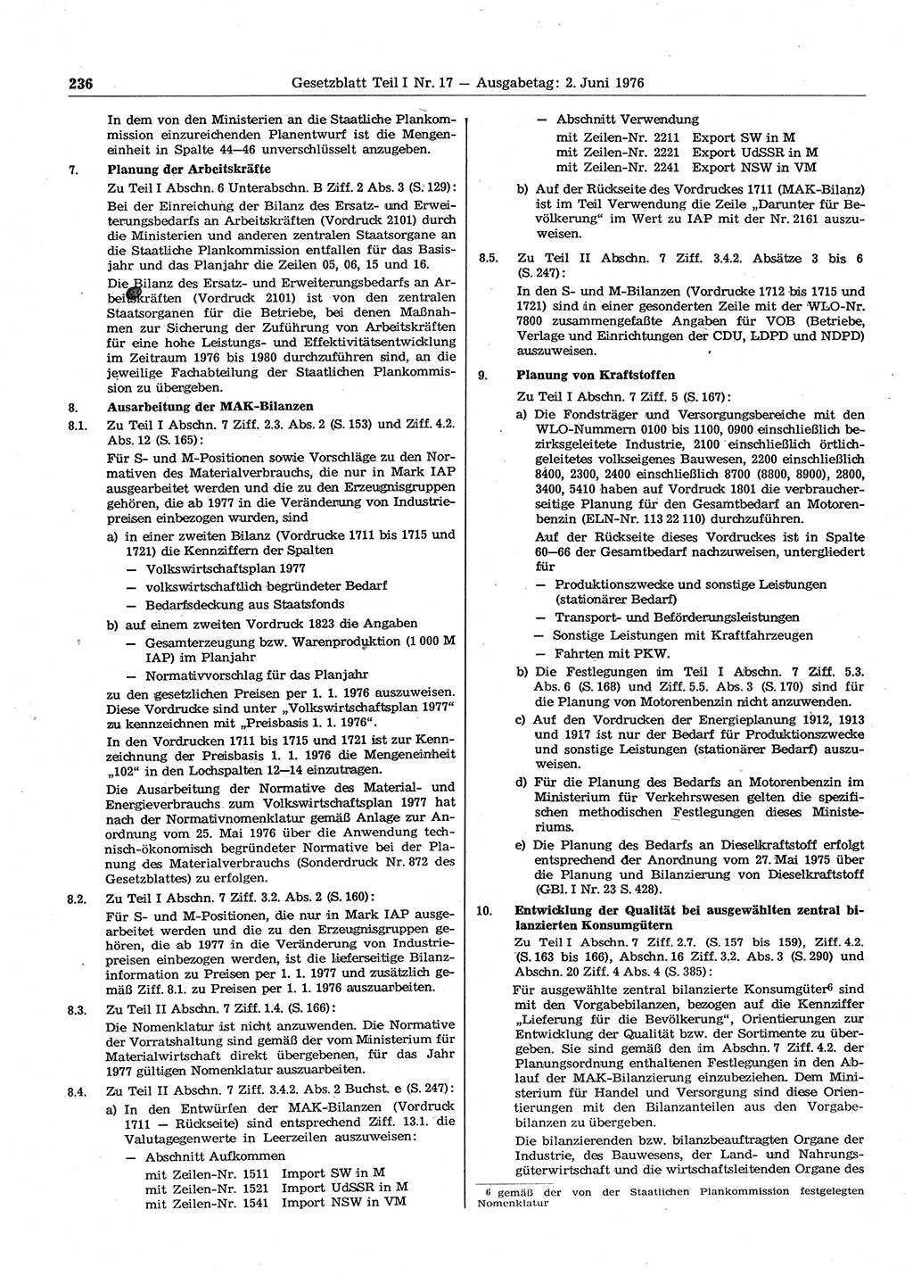 Gesetzblatt (GBl.) der Deutschen Demokratischen Republik (DDR) Teil Ⅰ 1976, Seite 236 (GBl. DDR Ⅰ 1976, S. 236)