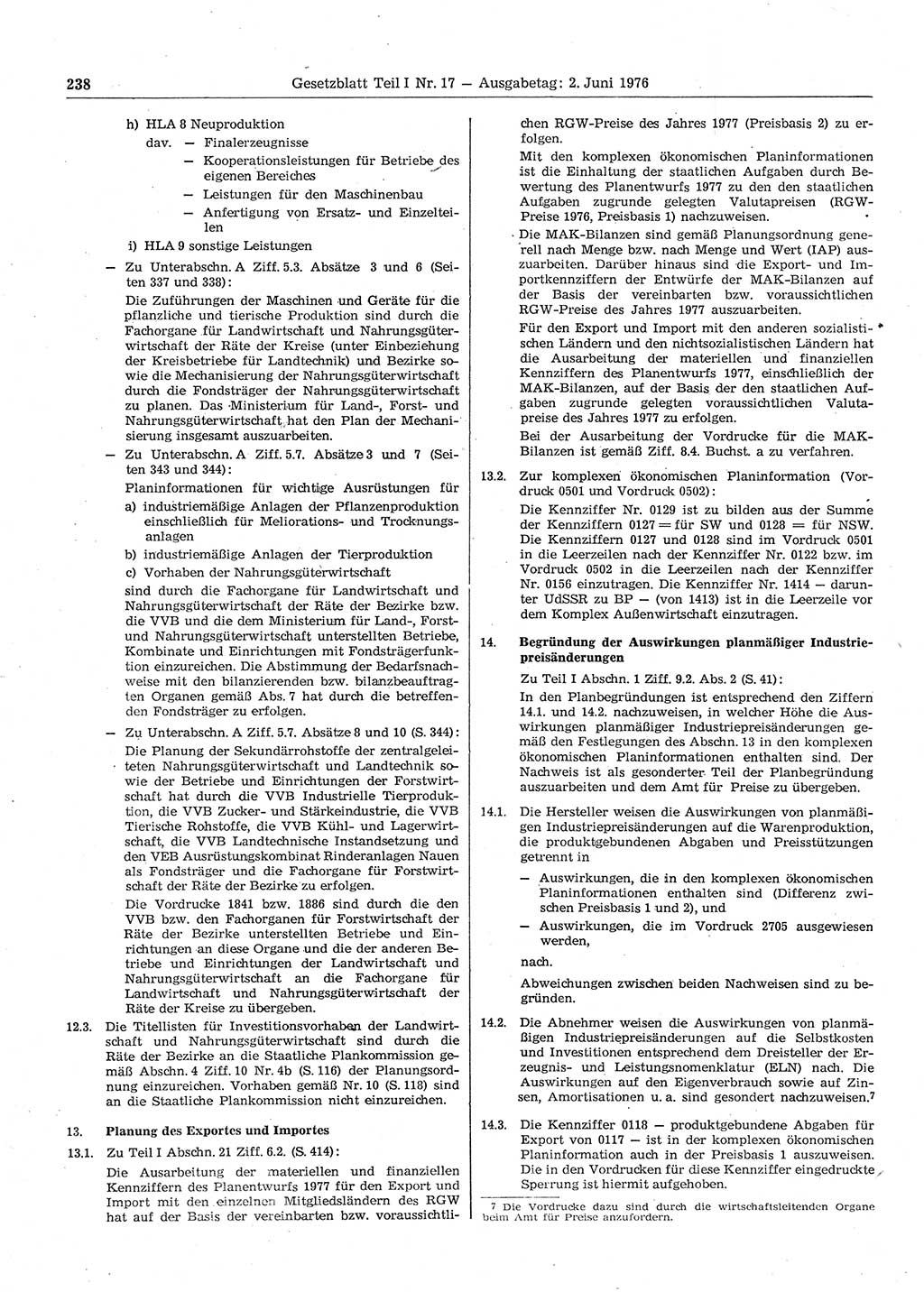 Gesetzblatt (GBl.) der Deutschen Demokratischen Republik (DDR) Teil Ⅰ 1976, Seite 238 (GBl. DDR Ⅰ 1976, S. 238)