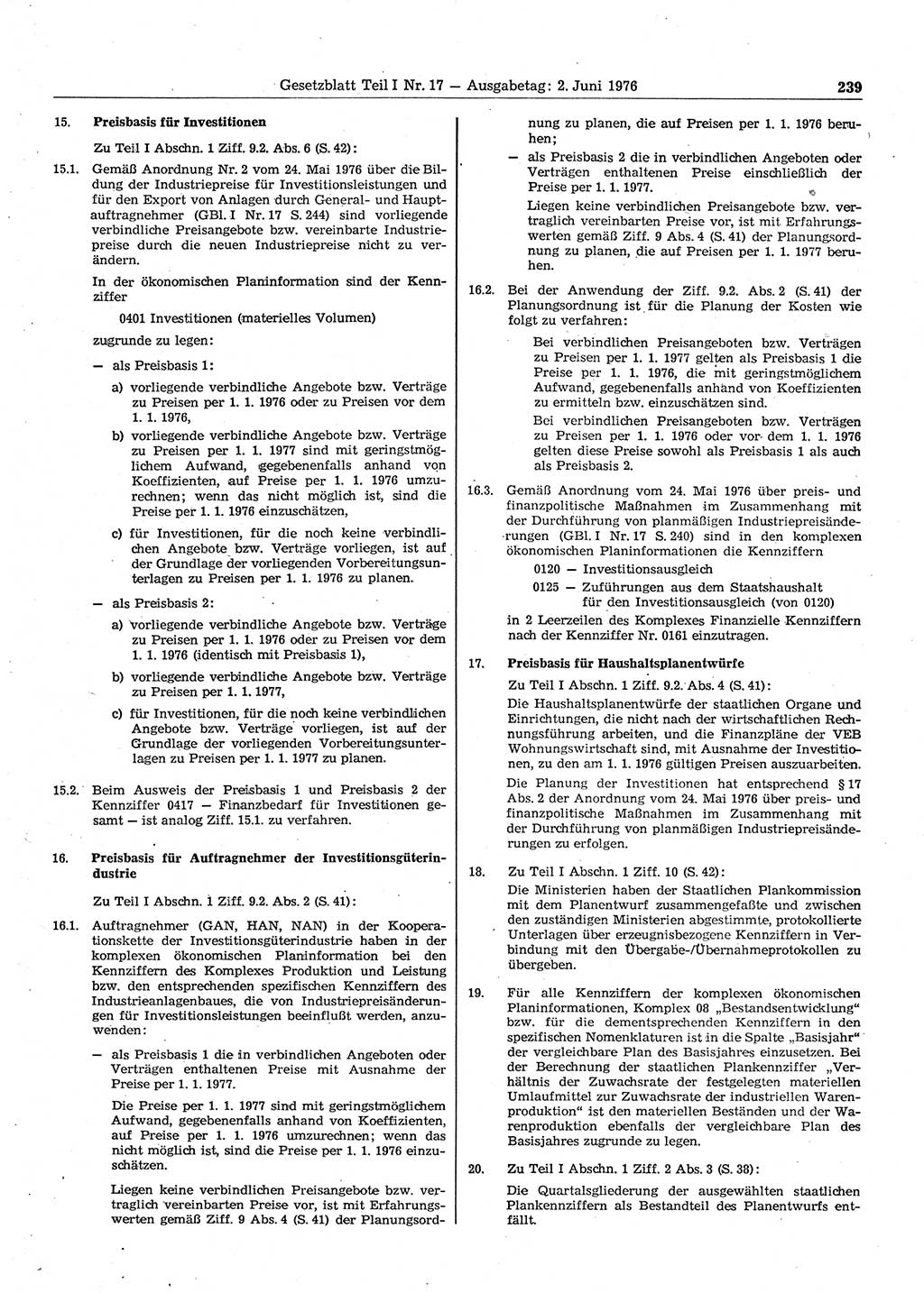 Gesetzblatt (GBl.) der Deutschen Demokratischen Republik (DDR) Teil Ⅰ 1976, Seite 239 (GBl. DDR Ⅰ 1976, S. 239)