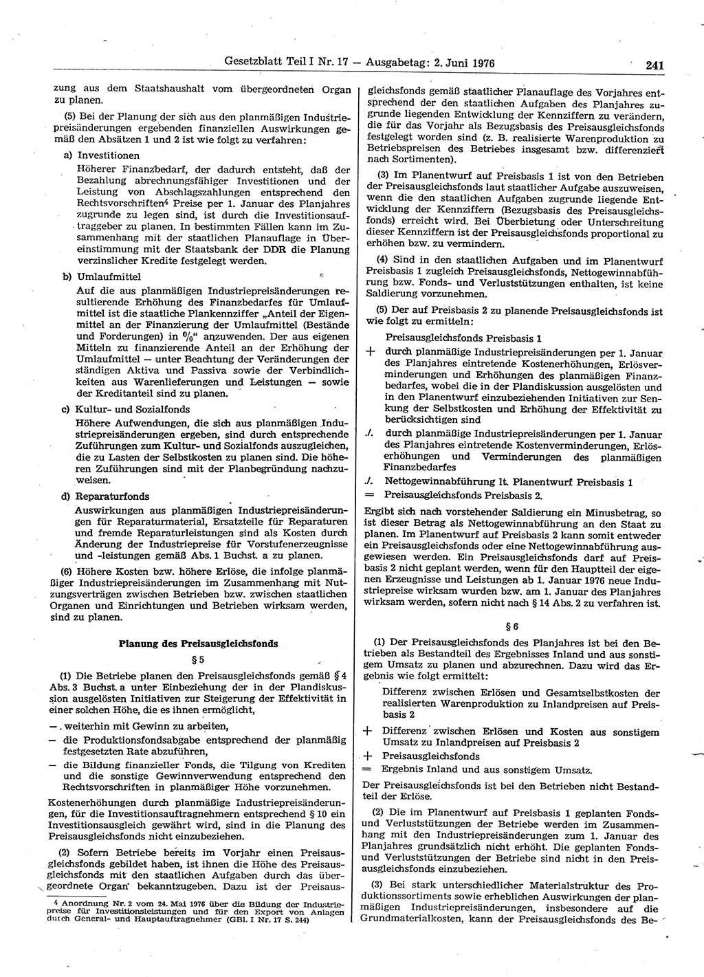 Gesetzblatt (GBl.) der Deutschen Demokratischen Republik (DDR) Teil Ⅰ 1976, Seite 241 (GBl. DDR Ⅰ 1976, S. 241)