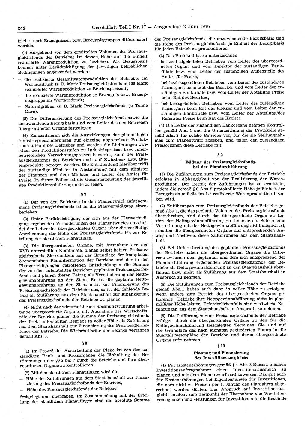 Gesetzblatt (GBl.) der Deutschen Demokratischen Republik (DDR) Teil Ⅰ 1976, Seite 242 (GBl. DDR Ⅰ 1976, S. 242)