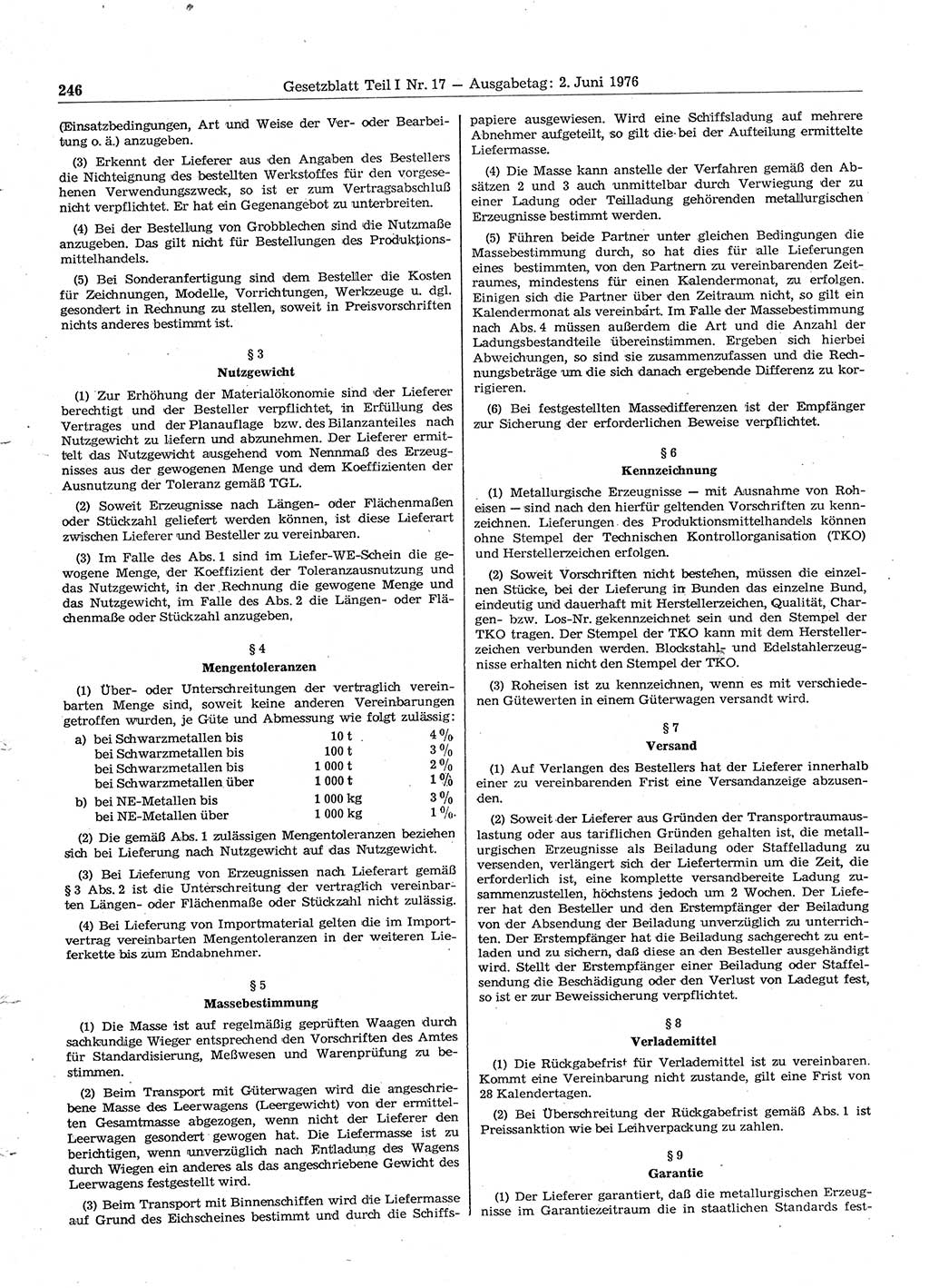 Gesetzblatt (GBl.) der Deutschen Demokratischen Republik (DDR) Teil Ⅰ 1976, Seite 246 (GBl. DDR Ⅰ 1976, S. 246)