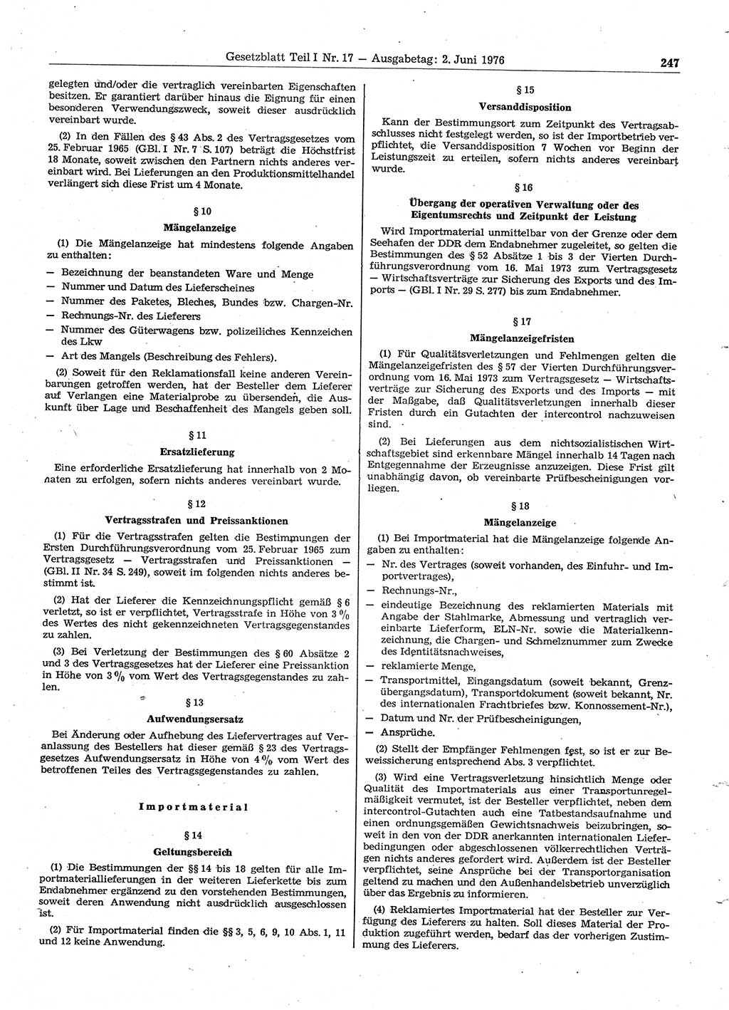 Gesetzblatt (GBl.) der Deutschen Demokratischen Republik (DDR) Teil Ⅰ 1976, Seite 247 (GBl. DDR Ⅰ 1976, S. 247)