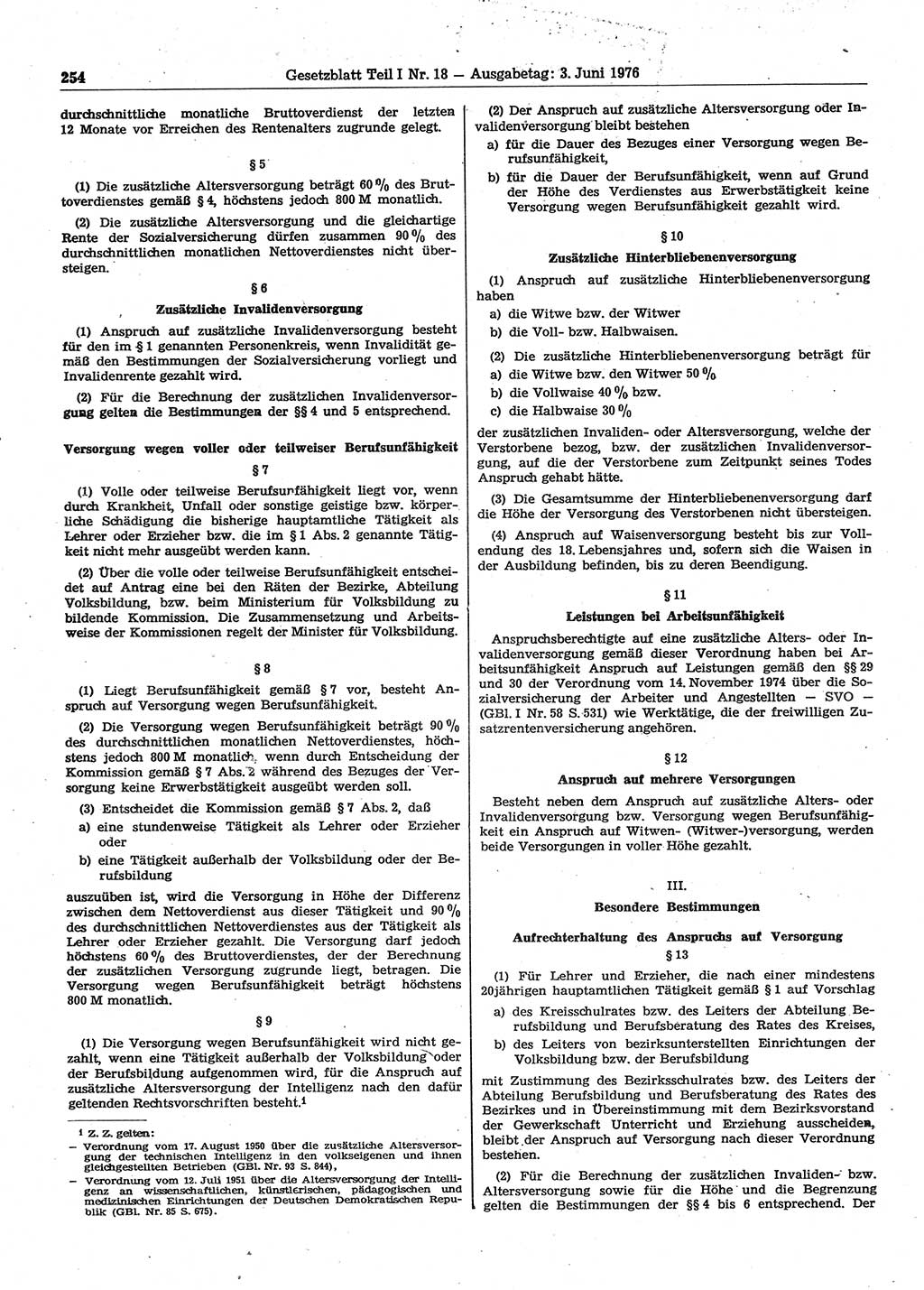 Gesetzblatt (GBl.) der Deutschen Demokratischen Republik (DDR) Teil Ⅰ 1976, Seite 254 (GBl. DDR Ⅰ 1976, S. 254)