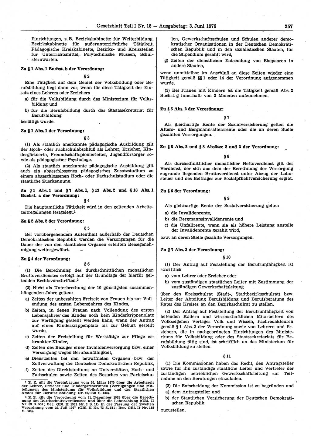 Gesetzblatt (GBl.) der Deutschen Demokratischen Republik (DDR) Teil Ⅰ 1976, Seite 257 (GBl. DDR Ⅰ 1976, S. 257)