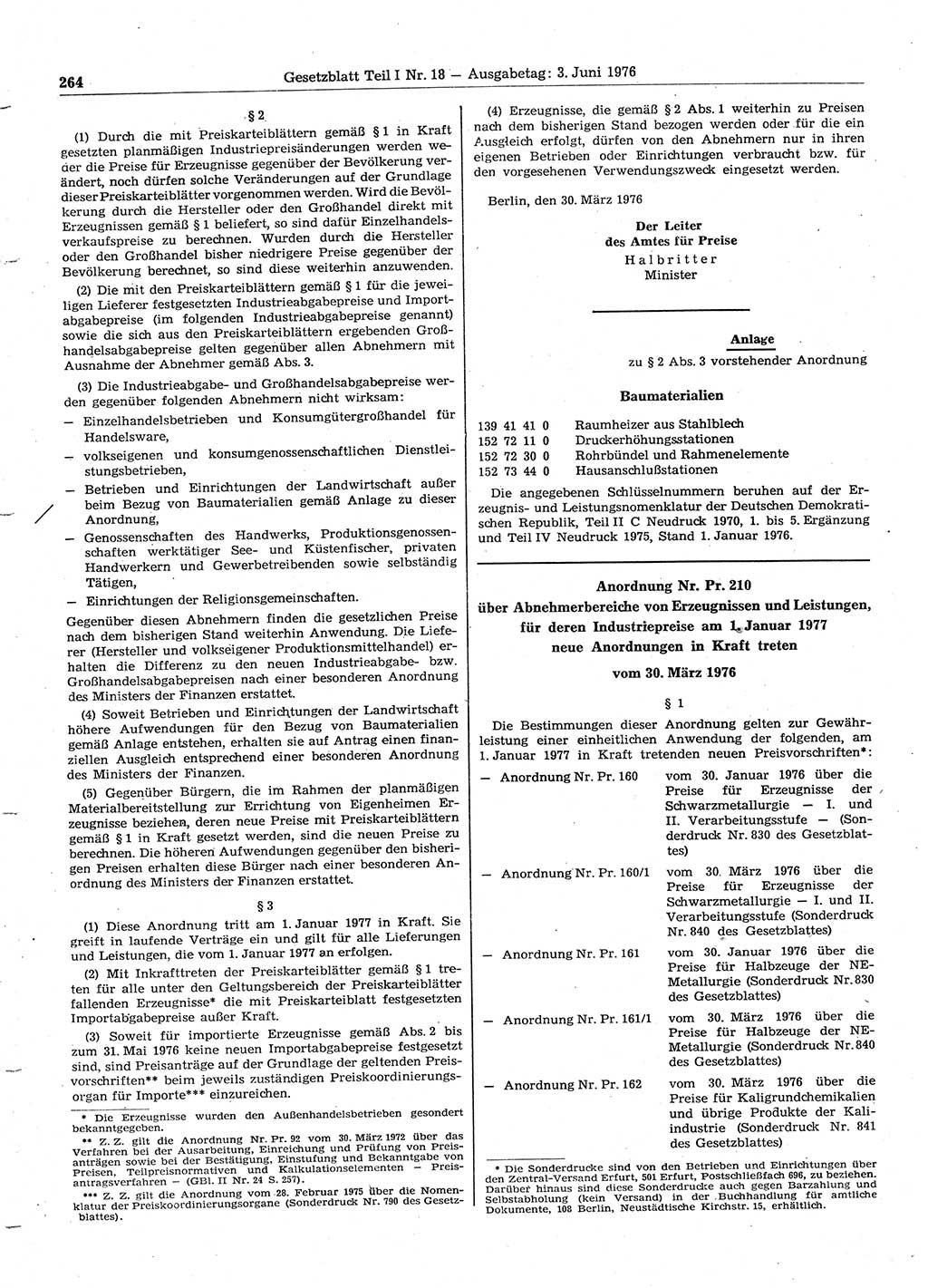 Gesetzblatt (GBl.) der Deutschen Demokratischen Republik (DDR) Teil Ⅰ 1976, Seite 264 (GBl. DDR Ⅰ 1976, S. 264)