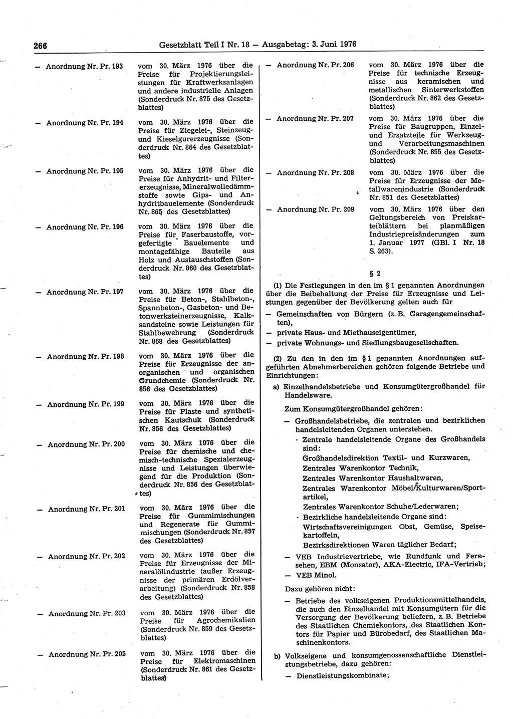 Gesetzblatt (GBl.) der Deutschen Demokratischen Republik (DDR) Teil Ⅰ 1976, Seite 266 (GBl. DDR Ⅰ 1976, S. 266)