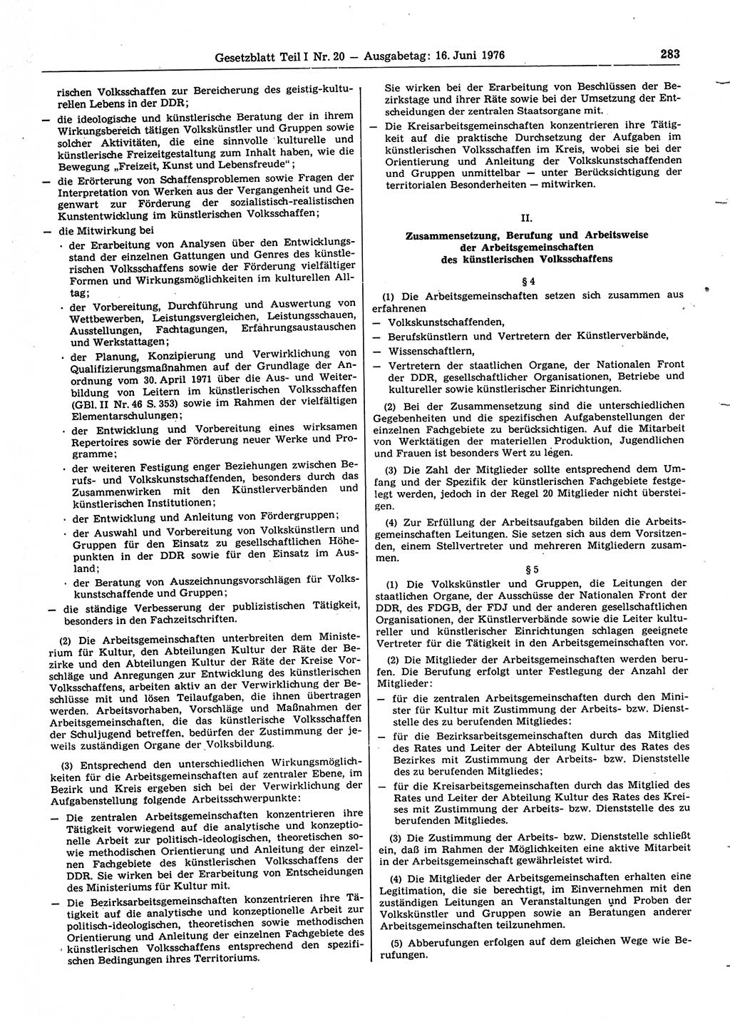 Gesetzblatt (GBl.) der Deutschen Demokratischen Republik (DDR) Teil Ⅰ 1976, Seite 283 (GBl. DDR Ⅰ 1976, S. 283)