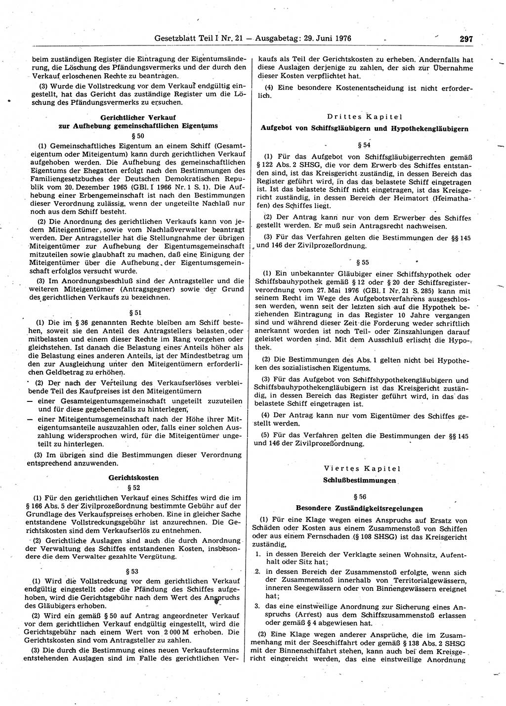 Gesetzblatt (GBl.) der Deutschen Demokratischen Republik (DDR) Teil Ⅰ 1976, Seite 297 (GBl. DDR Ⅰ 1976, S. 297)
