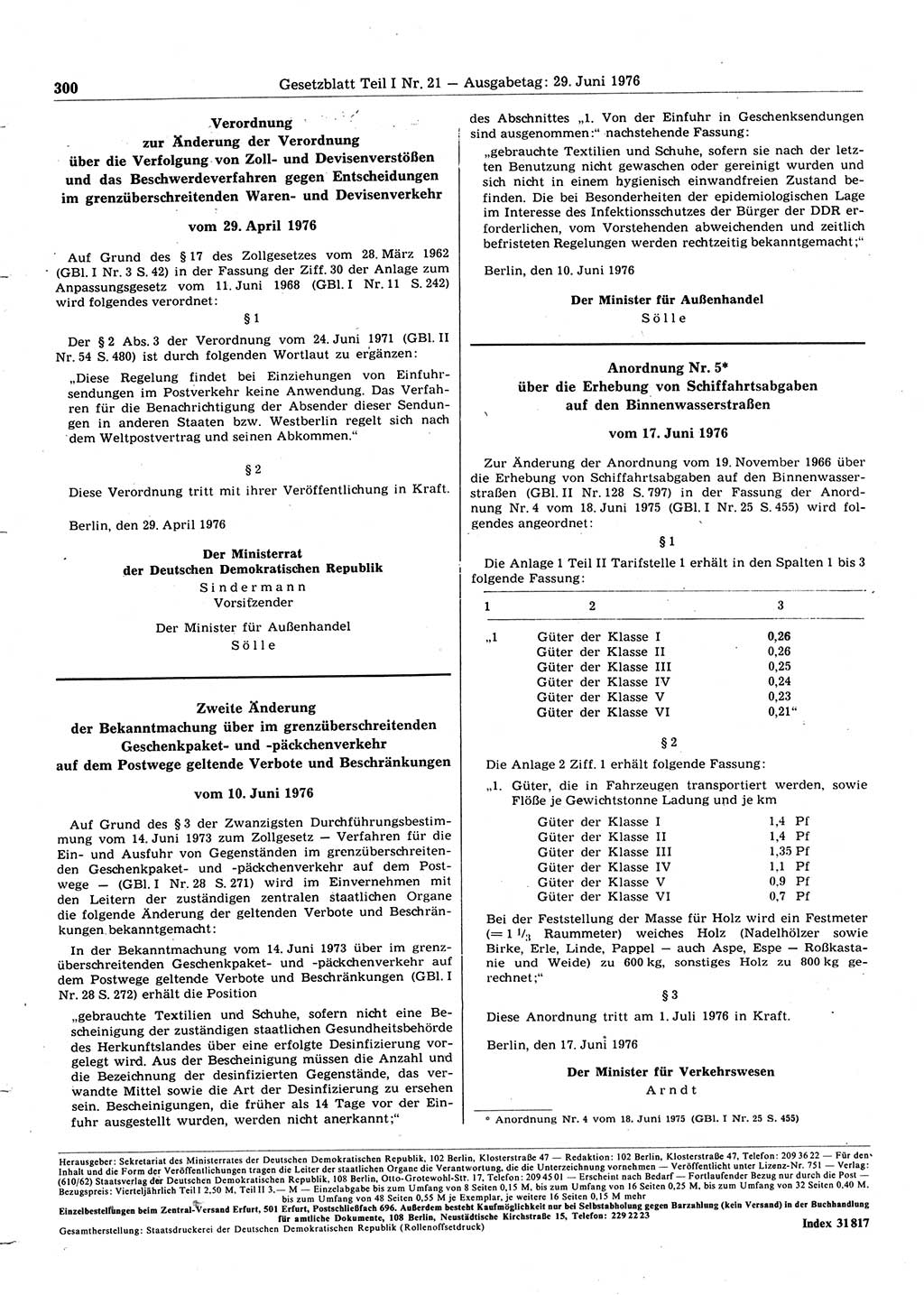 Gesetzblatt (GBl.) der Deutschen Demokratischen Republik (DDR) Teil Ⅰ 1976, Seite 300 (GBl. DDR Ⅰ 1976, S. 300)