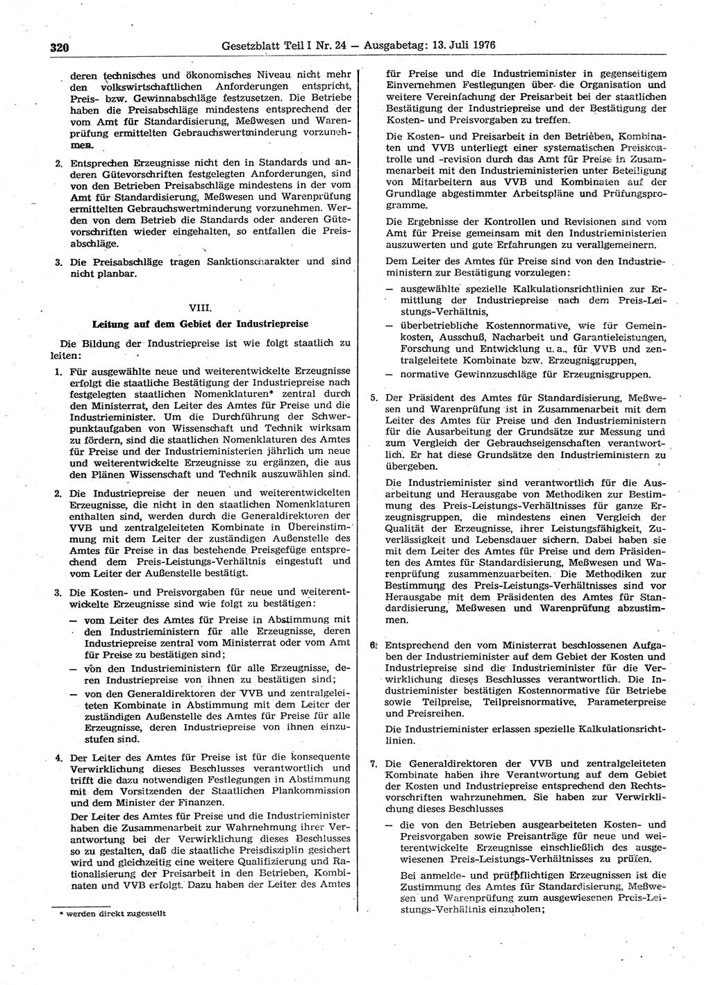 Gesetzblatt (GBl.) der Deutschen Demokratischen Republik (DDR) Teil Ⅰ 1976, Seite 320 (GBl. DDR Ⅰ 1976, S. 320)