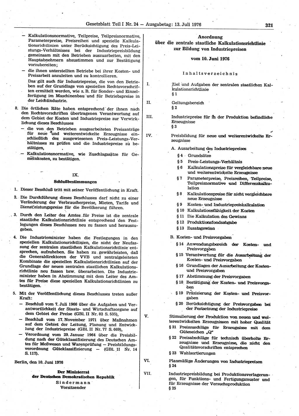 Gesetzblatt (GBl.) der Deutschen Demokratischen Republik (DDR) Teil Ⅰ 1976, Seite 321 (GBl. DDR Ⅰ 1976, S. 321)
