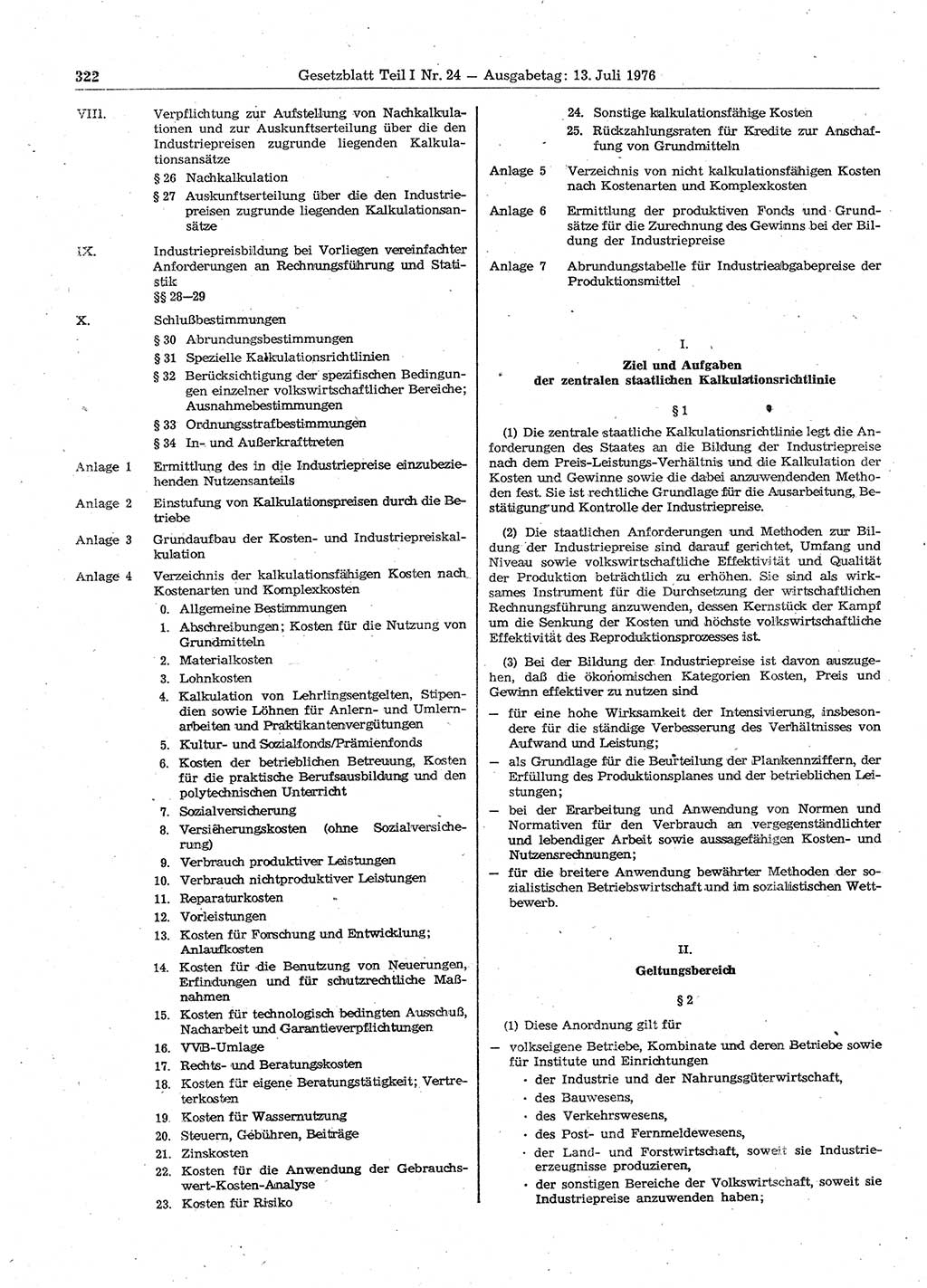 Gesetzblatt (GBl.) der Deutschen Demokratischen Republik (DDR) Teil Ⅰ 1976, Seite 322 (GBl. DDR Ⅰ 1976, S. 322)