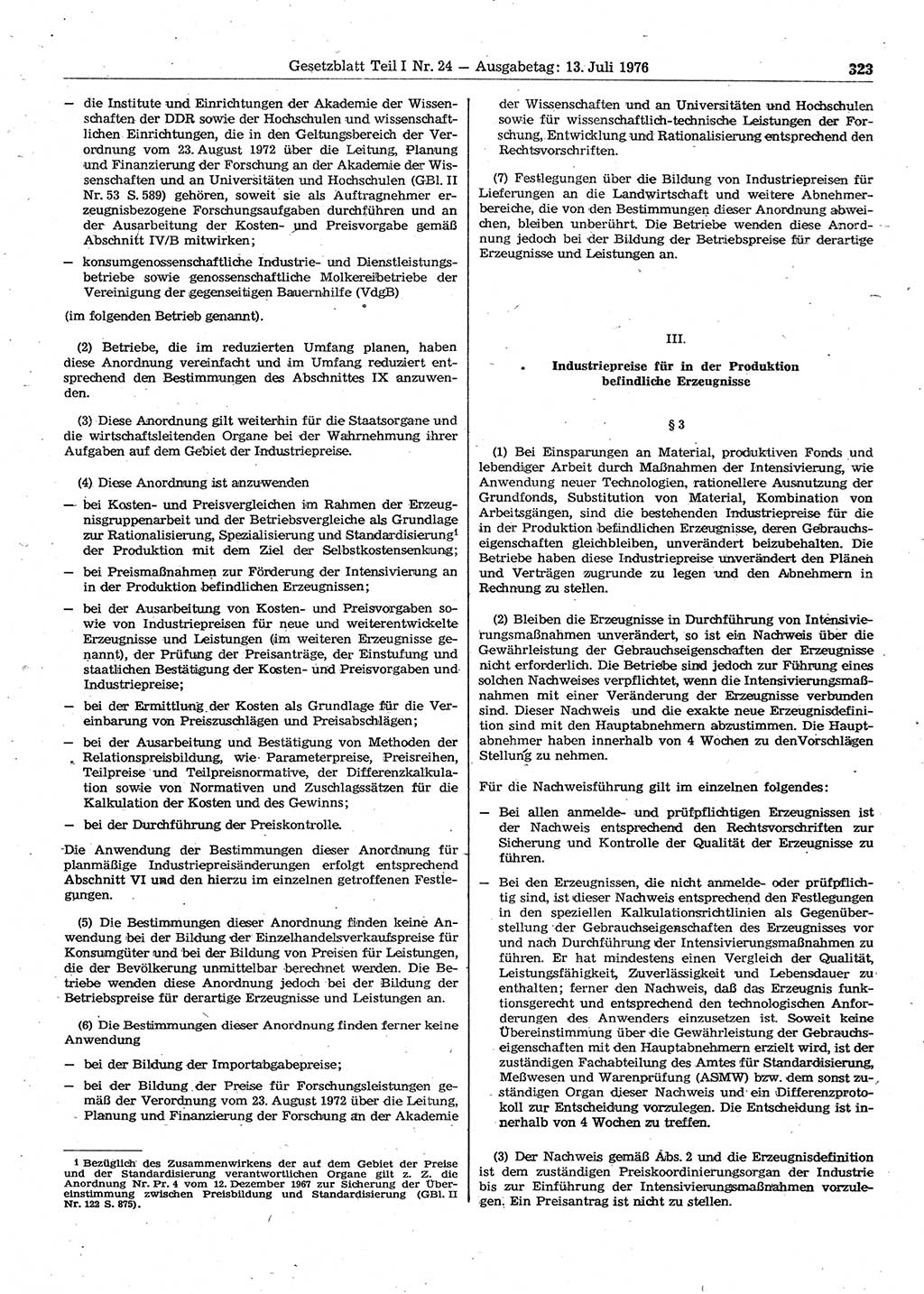 Gesetzblatt (GBl.) der Deutschen Demokratischen Republik (DDR) Teil Ⅰ 1976, Seite 323 (GBl. DDR Ⅰ 1976, S. 323)
