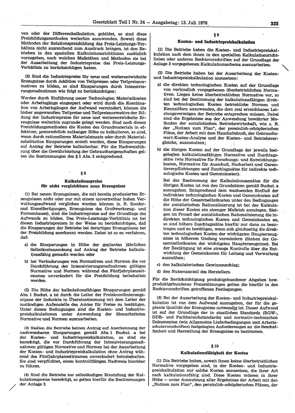 Gesetzblatt (GBl.) der Deutschen Demokratischen Republik (DDR) Teil Ⅰ 1976, Seite 325 (GBl. DDR Ⅰ 1976, S. 325)