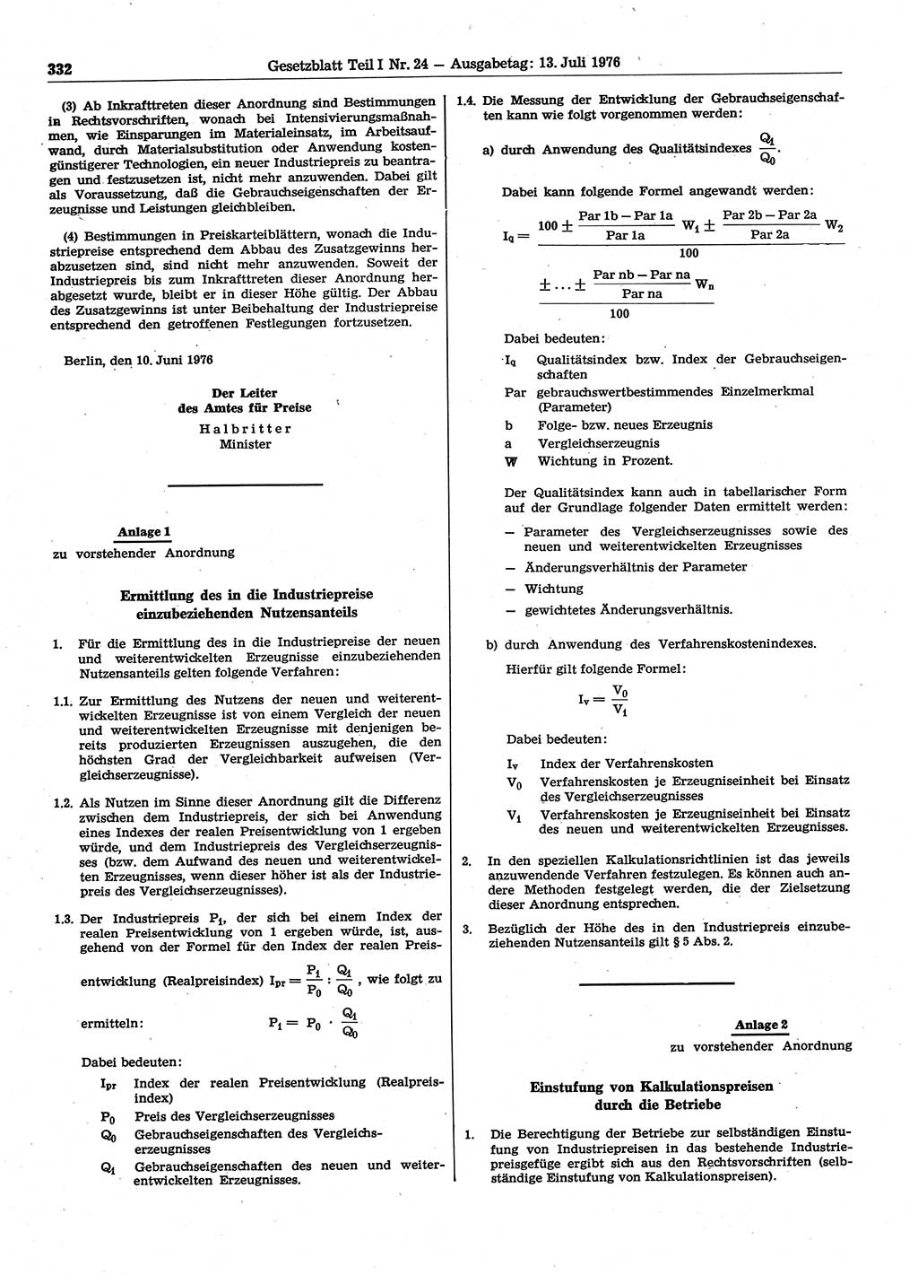 Gesetzblatt (GBl.) der Deutschen Demokratischen Republik (DDR) Teil Ⅰ 1976, Seite 332 (GBl. DDR Ⅰ 1976, S. 332)