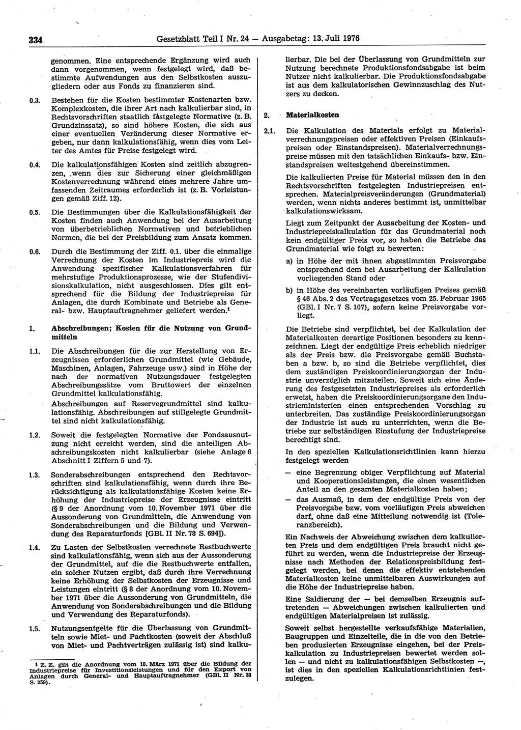 Gesetzblatt (GBl.) der Deutschen Demokratischen Republik (DDR) Teil Ⅰ 1976, Seite 334 (GBl. DDR Ⅰ 1976, S. 334)