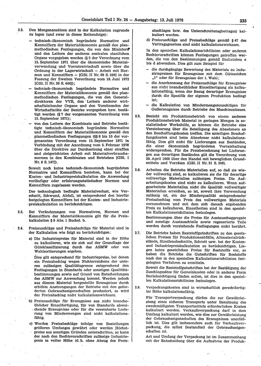 Gesetzblatt (GBl.) der Deutschen Demokratischen Republik (DDR) Teil Ⅰ 1976, Seite 335 (GBl. DDR Ⅰ 1976, S. 335)