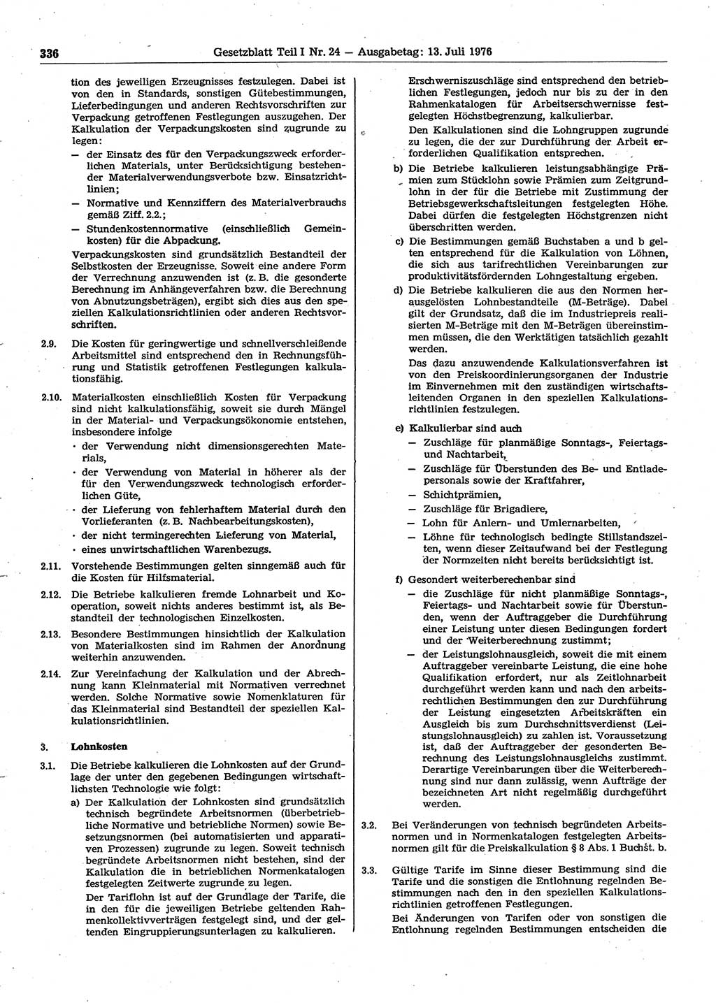 Gesetzblatt (GBl.) der Deutschen Demokratischen Republik (DDR) Teil Ⅰ 1976, Seite 336 (GBl. DDR Ⅰ 1976, S. 336)