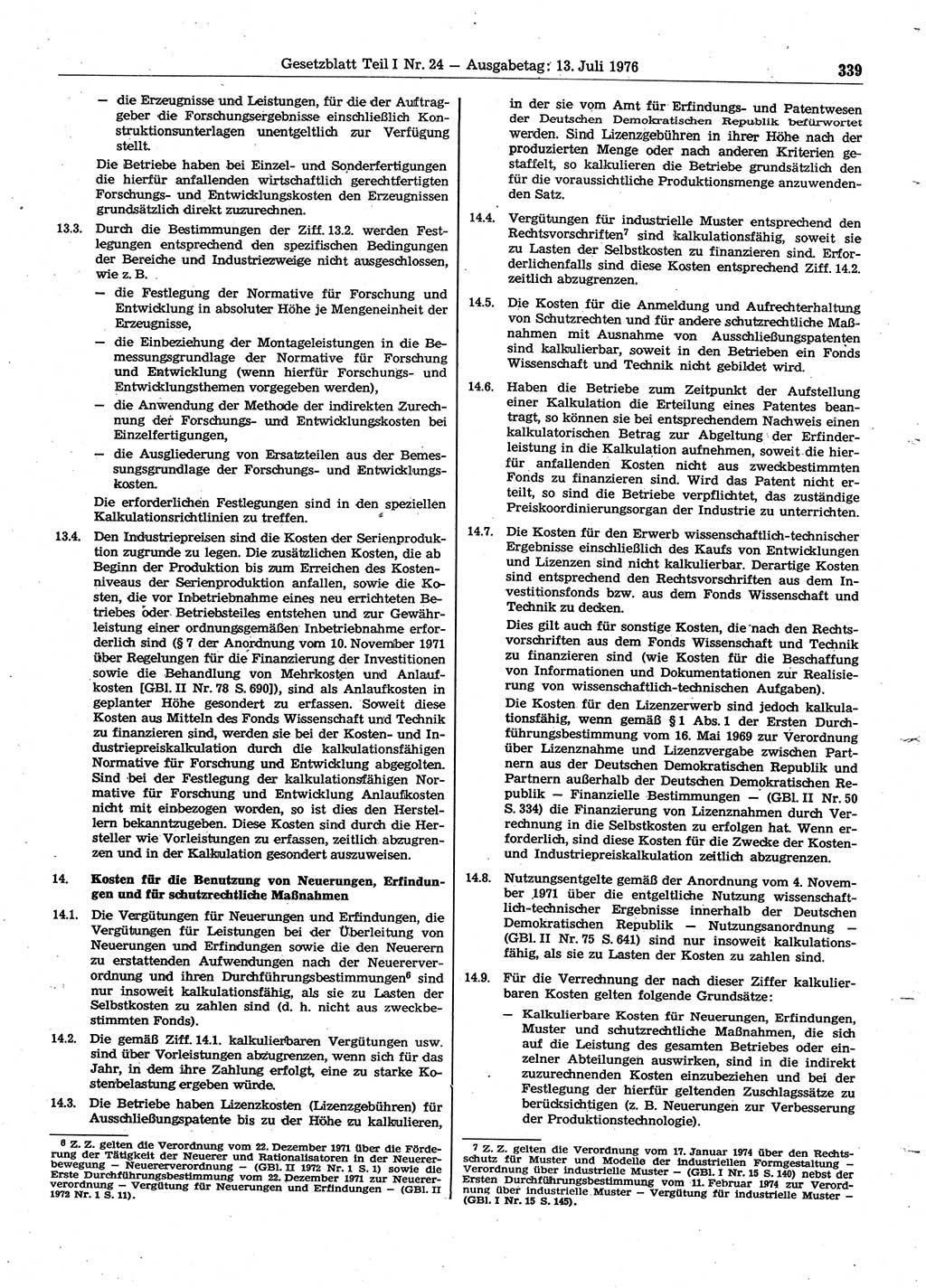 Gesetzblatt (GBl.) der Deutschen Demokratischen Republik (DDR) Teil Ⅰ 1976, Seite 339 (GBl. DDR Ⅰ 1976, S. 339)