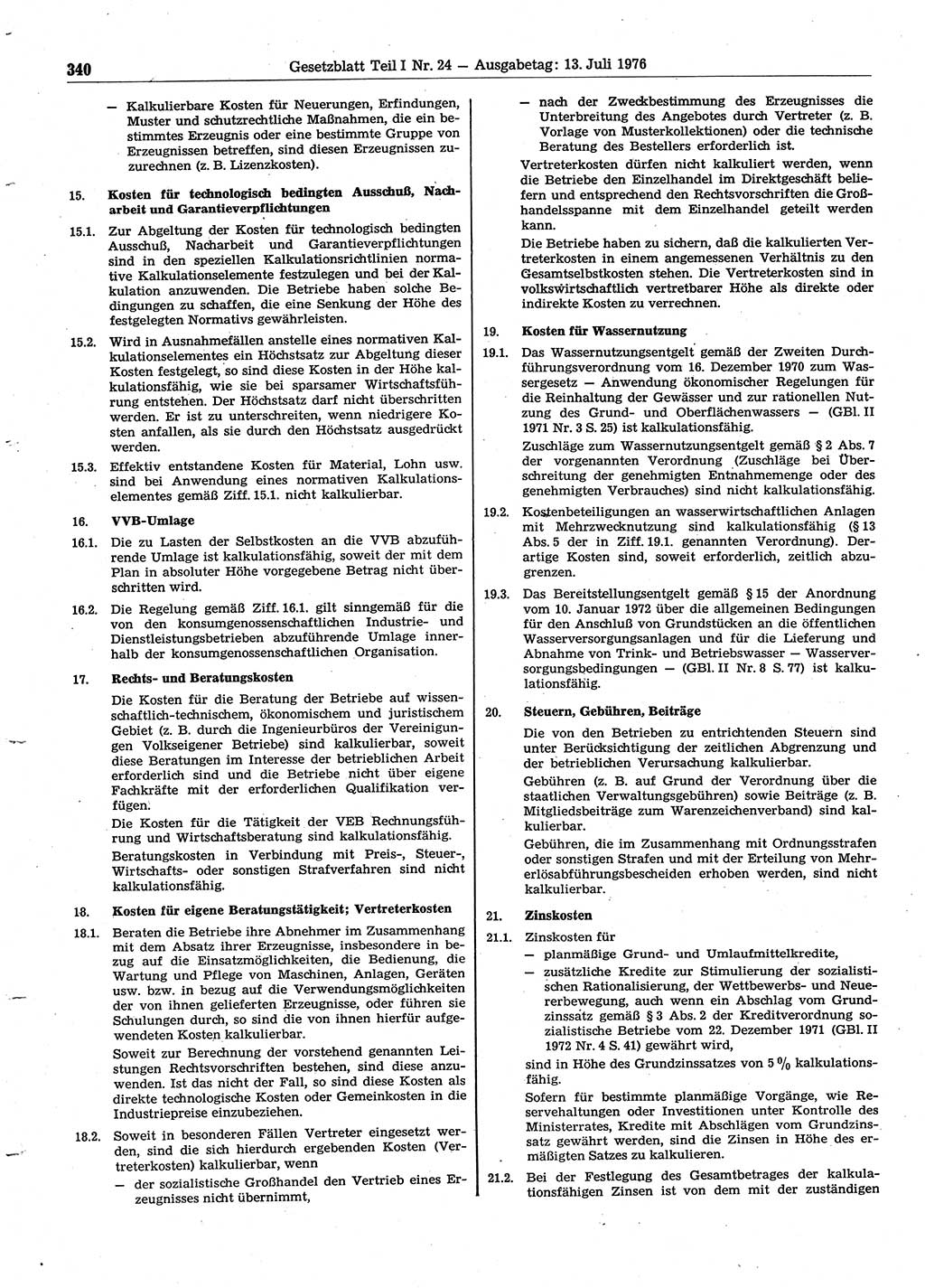 Gesetzblatt (GBl.) der Deutschen Demokratischen Republik (DDR) Teil Ⅰ 1976, Seite 340 (GBl. DDR Ⅰ 1976, S. 340)