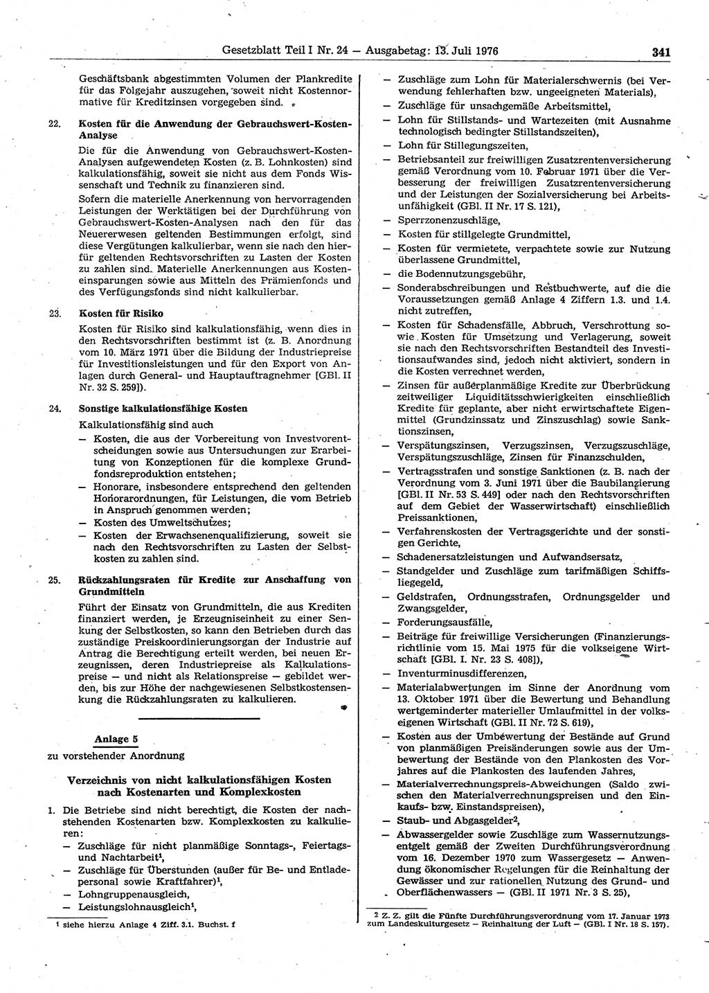 Gesetzblatt (GBl.) der Deutschen Demokratischen Republik (DDR) Teil Ⅰ 1976, Seite 341 (GBl. DDR Ⅰ 1976, S. 341)