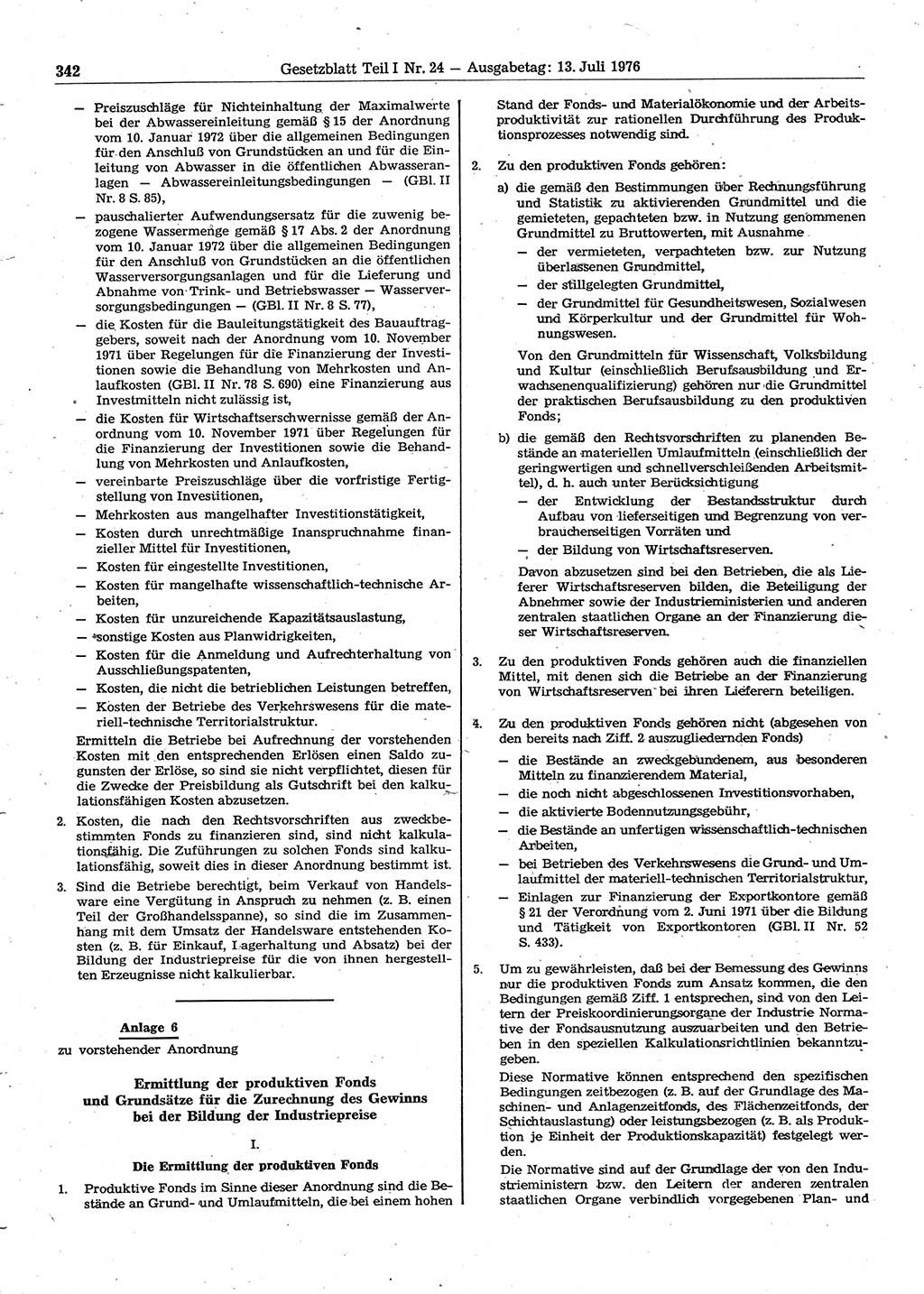 Gesetzblatt (GBl.) der Deutschen Demokratischen Republik (DDR) Teil Ⅰ 1976, Seite 342 (GBl. DDR Ⅰ 1976, S. 342)