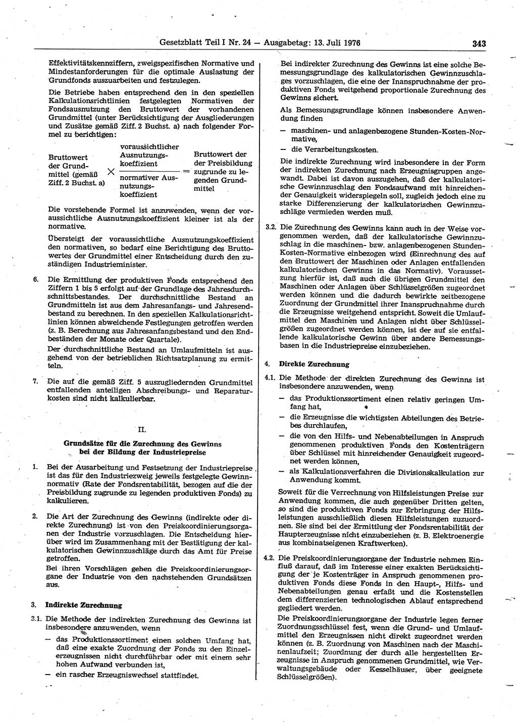 Gesetzblatt (GBl.) der Deutschen Demokratischen Republik (DDR) Teil Ⅰ 1976, Seite 343 (GBl. DDR Ⅰ 1976, S. 343)