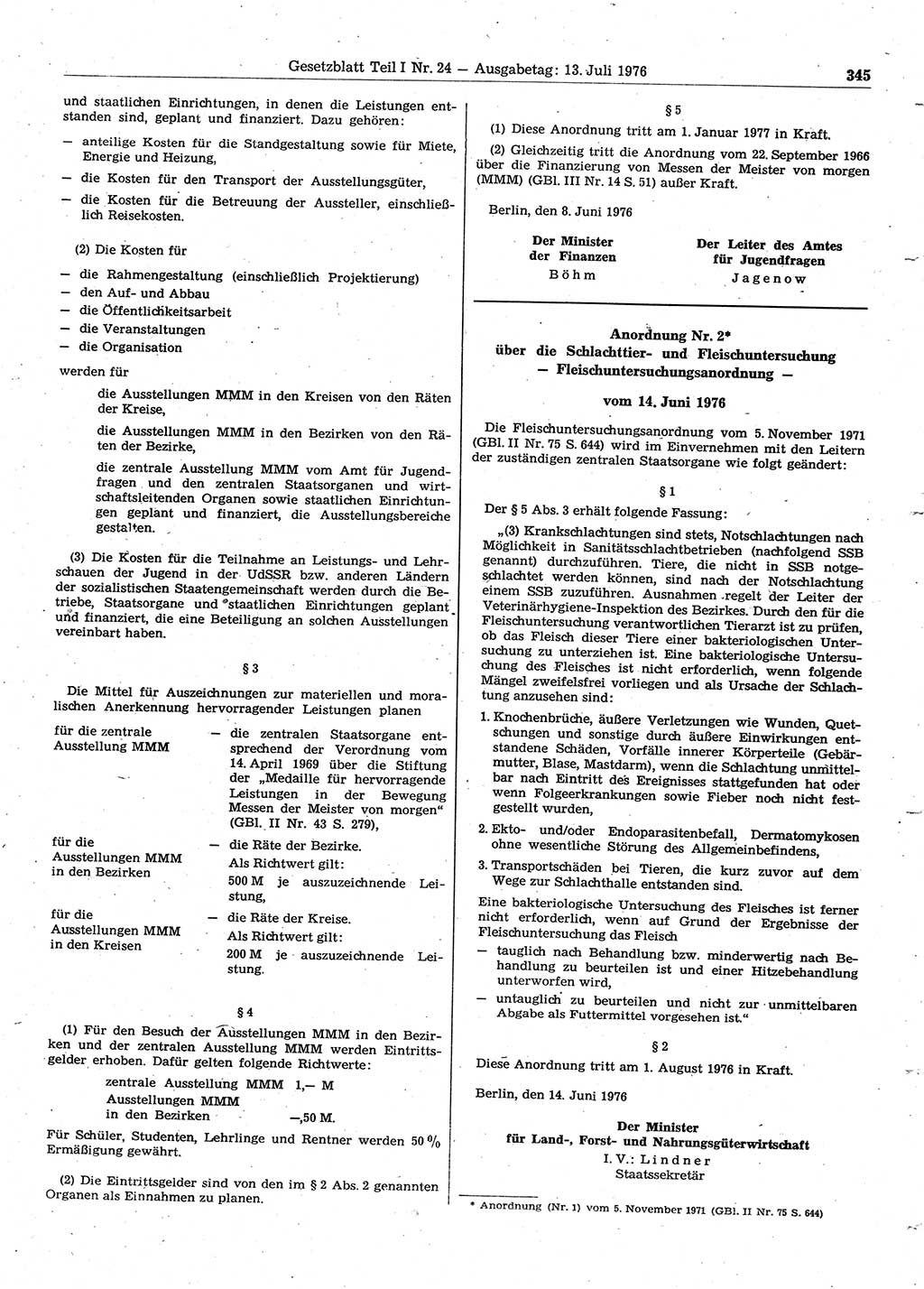 Gesetzblatt (GBl.) der Deutschen Demokratischen Republik (DDR) Teil Ⅰ 1976, Seite 345 (GBl. DDR Ⅰ 1976, S. 345)