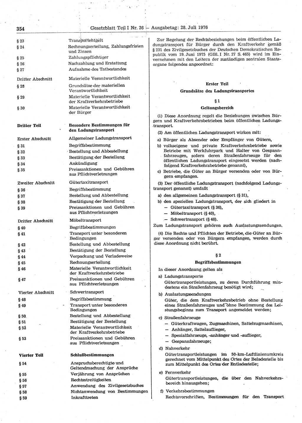 Gesetzblatt (GBl.) der Deutschen Demokratischen Republik (DDR) Teil Ⅰ 1976, Seite 354 (GBl. DDR Ⅰ 1976, S. 354)