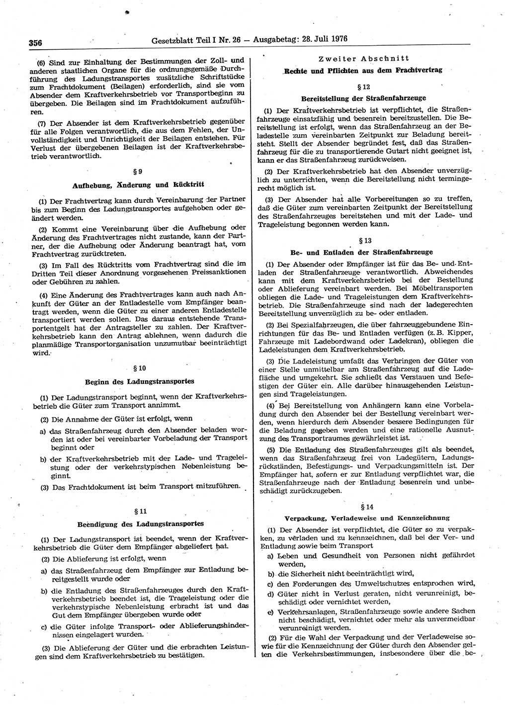 Gesetzblatt (GBl.) der Deutschen Demokratischen Republik (DDR) Teil Ⅰ 1976, Seite 356 (GBl. DDR Ⅰ 1976, S. 356)