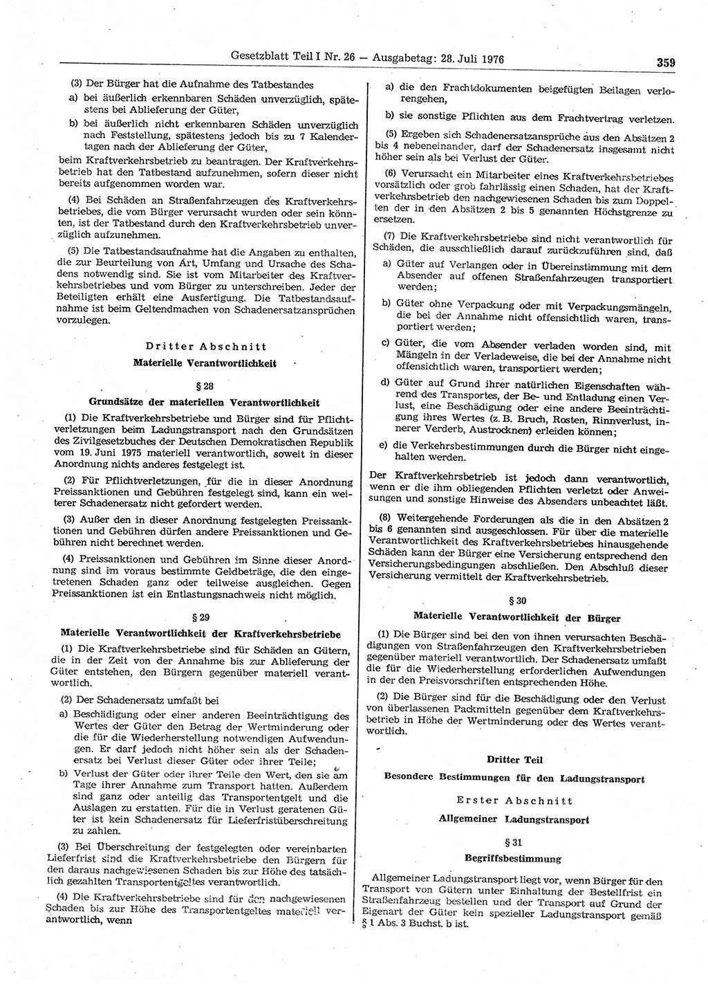 Gesetzblatt (GBl.) der Deutschen Demokratischen Republik (DDR) Teil Ⅰ 1976, Seite 359 (GBl. DDR Ⅰ 1976, S. 359)