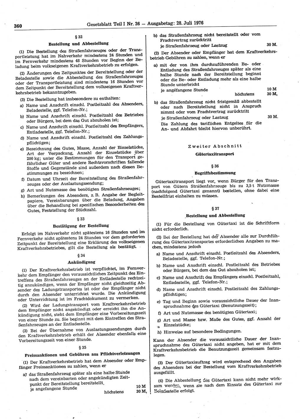 Gesetzblatt (GBl.) der Deutschen Demokratischen Republik (DDR) Teil Ⅰ 1976, Seite 360 (GBl. DDR Ⅰ 1976, S. 360)
