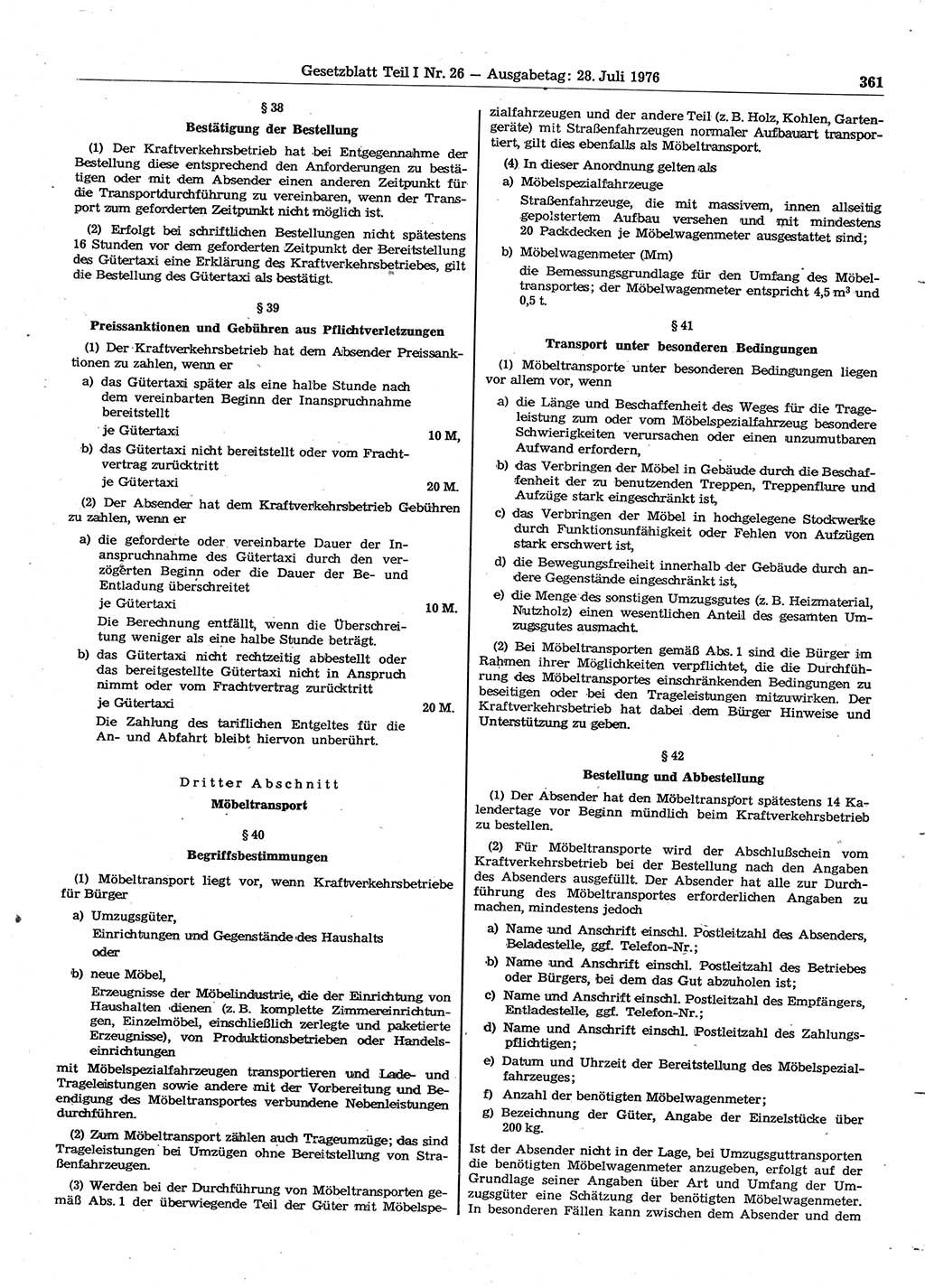 Gesetzblatt (GBl.) der Deutschen Demokratischen Republik (DDR) Teil Ⅰ 1976, Seite 361 (GBl. DDR Ⅰ 1976, S. 361)
