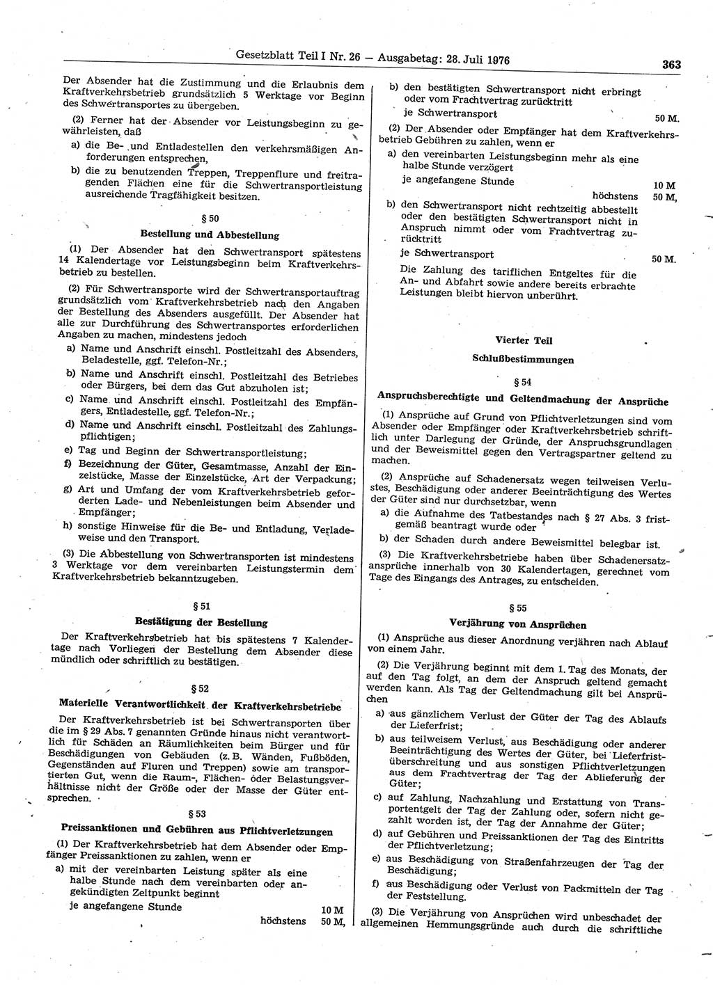 Gesetzblatt (GBl.) der Deutschen Demokratischen Republik (DDR) Teil Ⅰ 1976, Seite 363 (GBl. DDR Ⅰ 1976, S. 363)