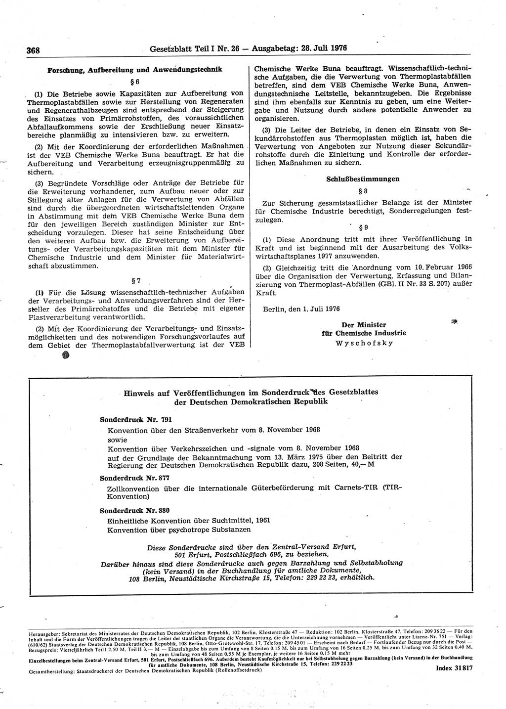 Gesetzblatt (GBl.) der Deutschen Demokratischen Republik (DDR) Teil Ⅰ 1976, Seite 368 (GBl. DDR Ⅰ 1976, S. 368)