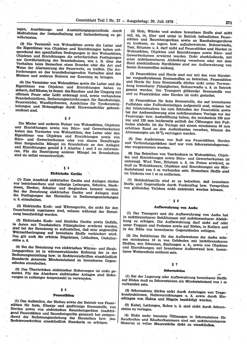 Gesetzblatt (GBl.) der Deutschen Demokratischen Republik (DDR) Teil Ⅰ 1976, Seite 371 (GBl. DDR Ⅰ 1976, S. 371)