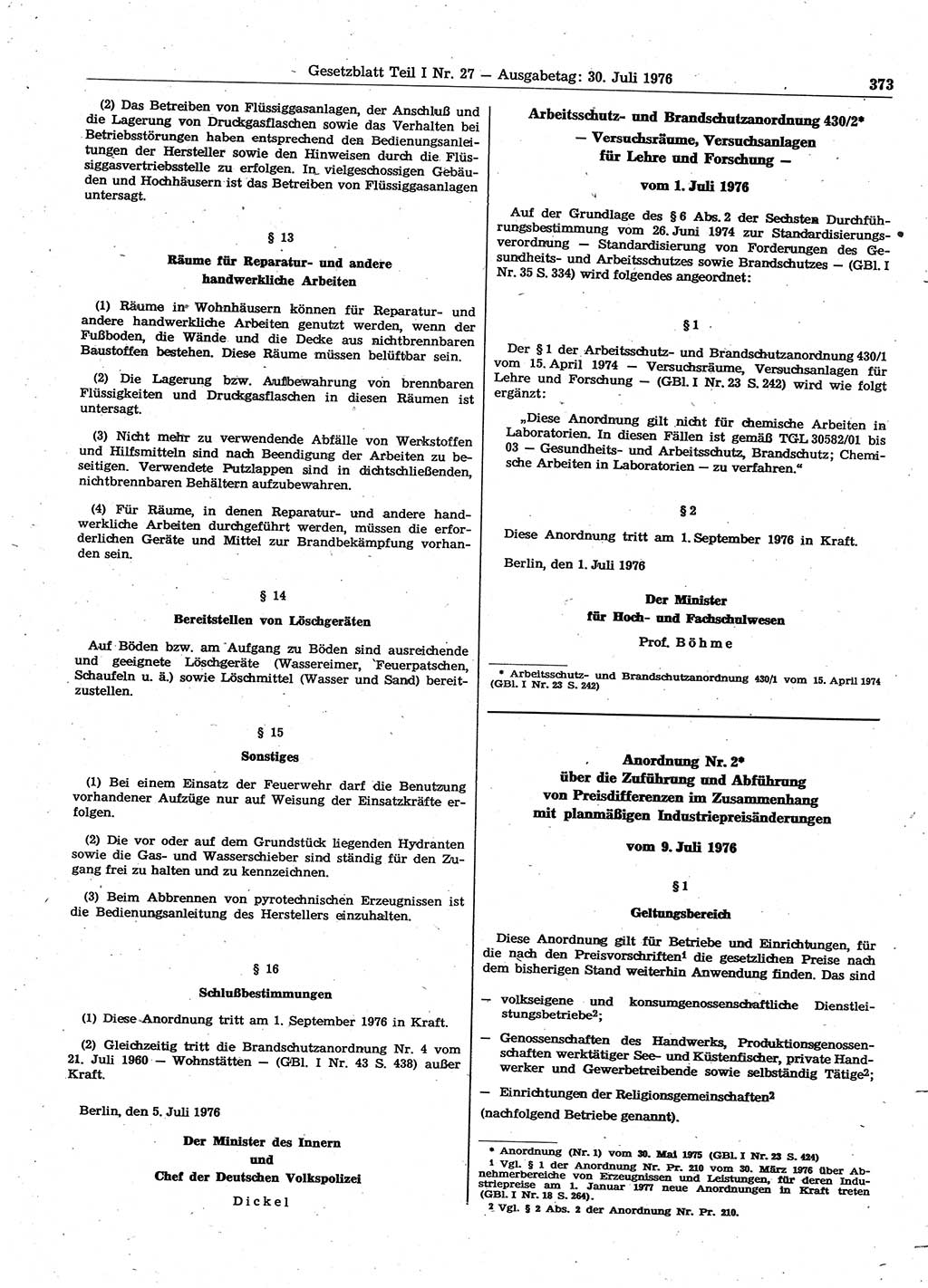 Gesetzblatt (GBl.) der Deutschen Demokratischen Republik (DDR) Teil Ⅰ 1976, Seite 373 (GBl. DDR Ⅰ 1976, S. 373)