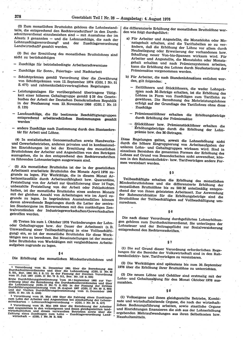 Gesetzblatt (GBl.) der Deutschen Demokratischen Republik (DDR) Teil Ⅰ 1976, Seite 378 (GBl. DDR Ⅰ 1976, S. 378)