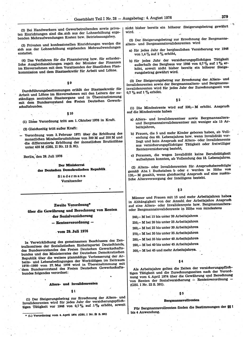 Gesetzblatt (GBl.) der Deutschen Demokratischen Republik (DDR) Teil Ⅰ 1976, Seite 379 (GBl. DDR Ⅰ 1976, S. 379)
