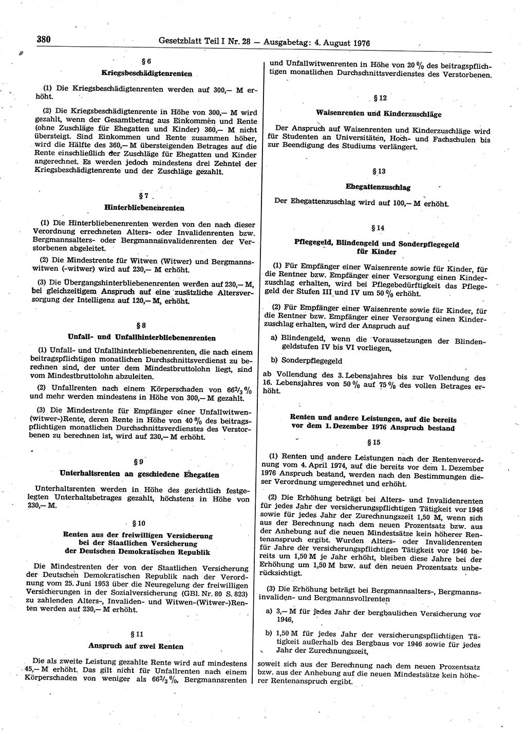 Gesetzblatt (GBl.) der Deutschen Demokratischen Republik (DDR) Teil Ⅰ 1976, Seite 380 (GBl. DDR Ⅰ 1976, S. 380)