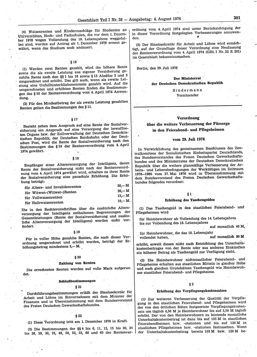 Gesetzblatt (GBl.) der Deutschen Demokratischen Republik (DDR) Teil Ⅰ 1976, Seite 381 (GBl. DDR Ⅰ 1976, S. 381)