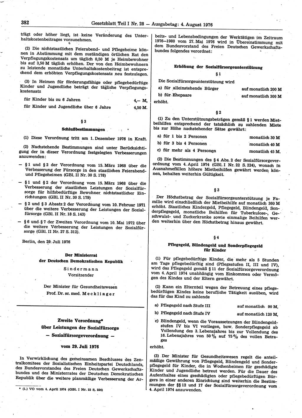 Gesetzblatt (GBl.) der Deutschen Demokratischen Republik (DDR) Teil Ⅰ 1976, Seite 382 (GBl. DDR Ⅰ 1976, S. 382)
