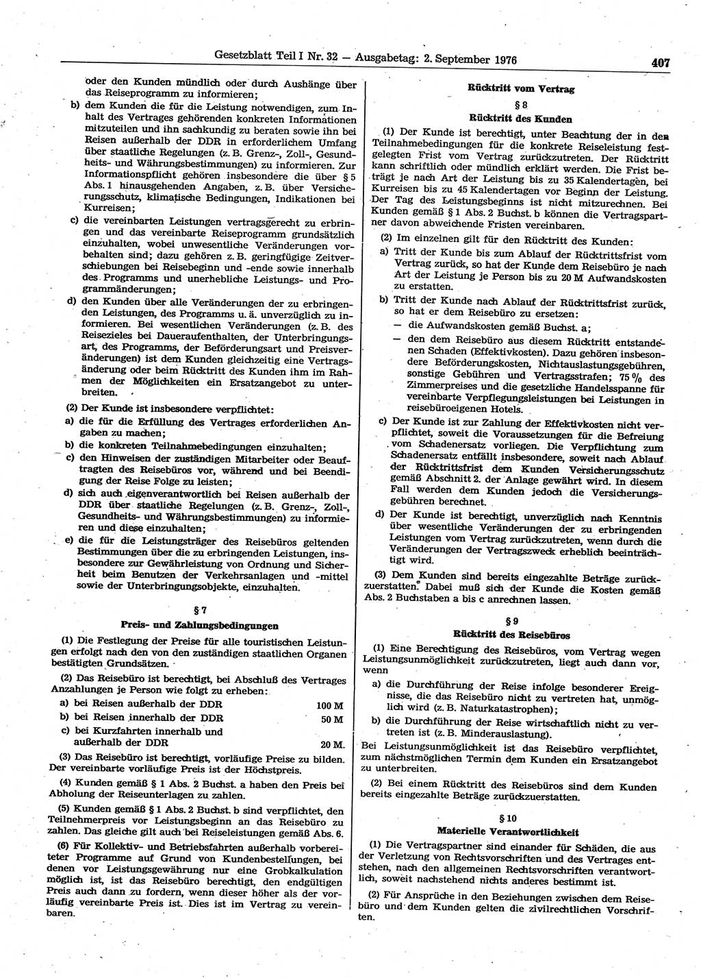 Gesetzblatt (GBl.) der Deutschen Demokratischen Republik (DDR) Teil Ⅰ 1976, Seite 407 (GBl. DDR Ⅰ 1976, S. 407)